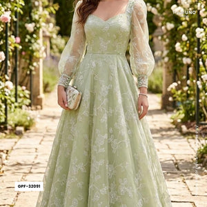 Green floral thread & Sequins embroidery Pure 27gm Organza Fabric GPF-32091 - TradeUNO