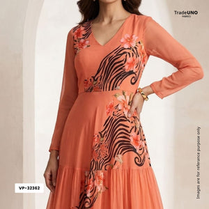 Peach Floral Print Georgette Fabric VP-32362 - TradeUNO