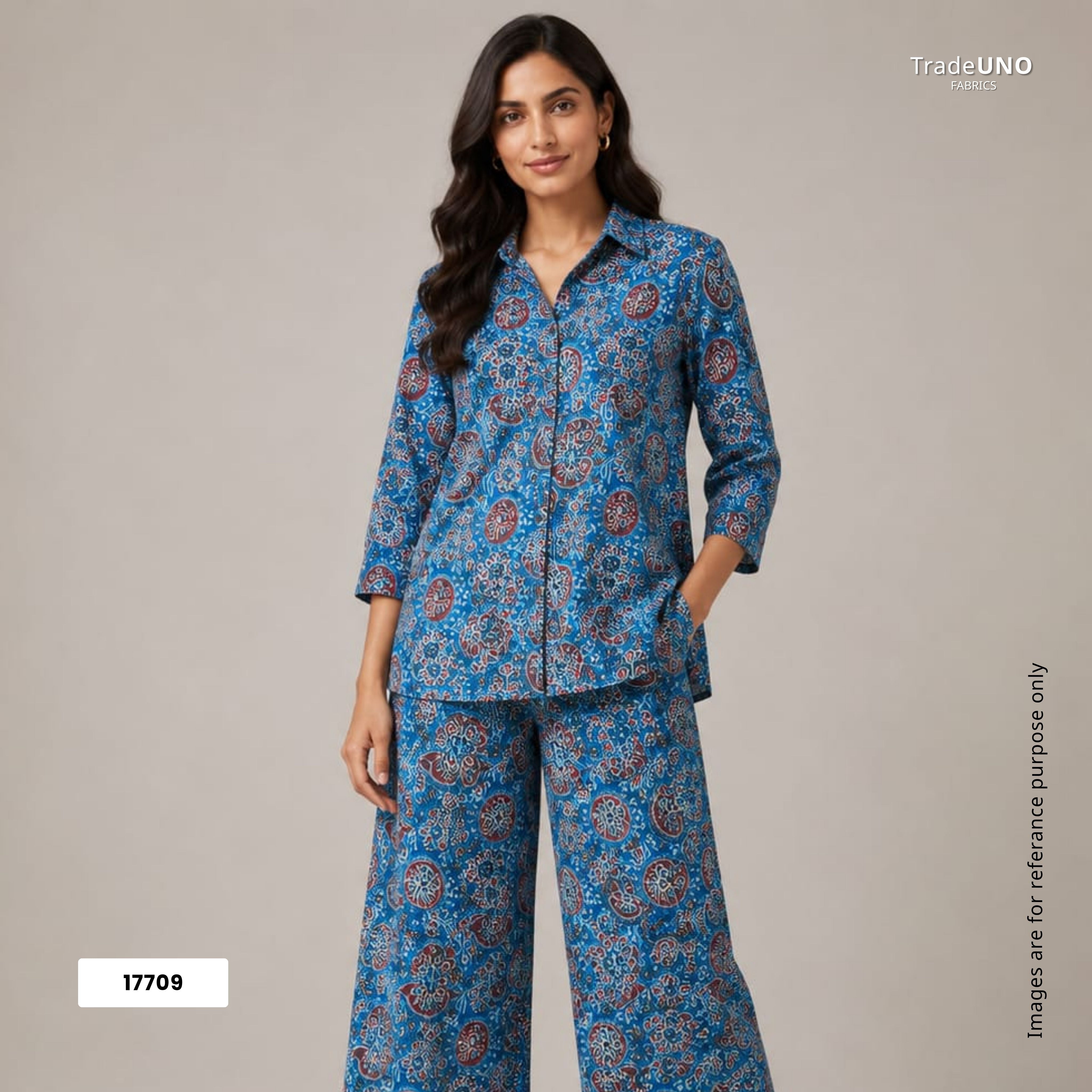Blue Ajrakh Print Mulmul Fabric 17709 - TradeUNO