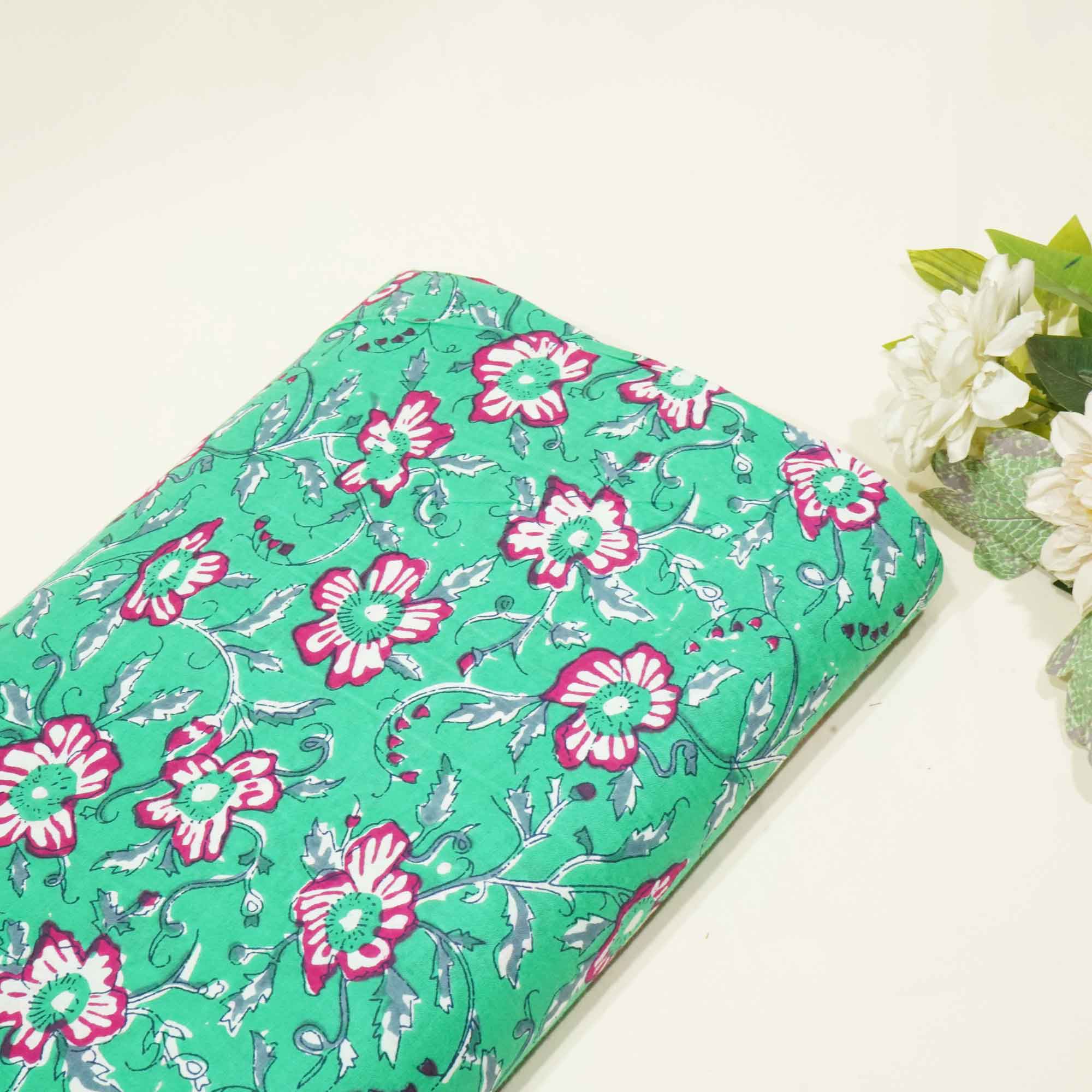 Green Floral Print Cotton Fabric Cotton TU-5264