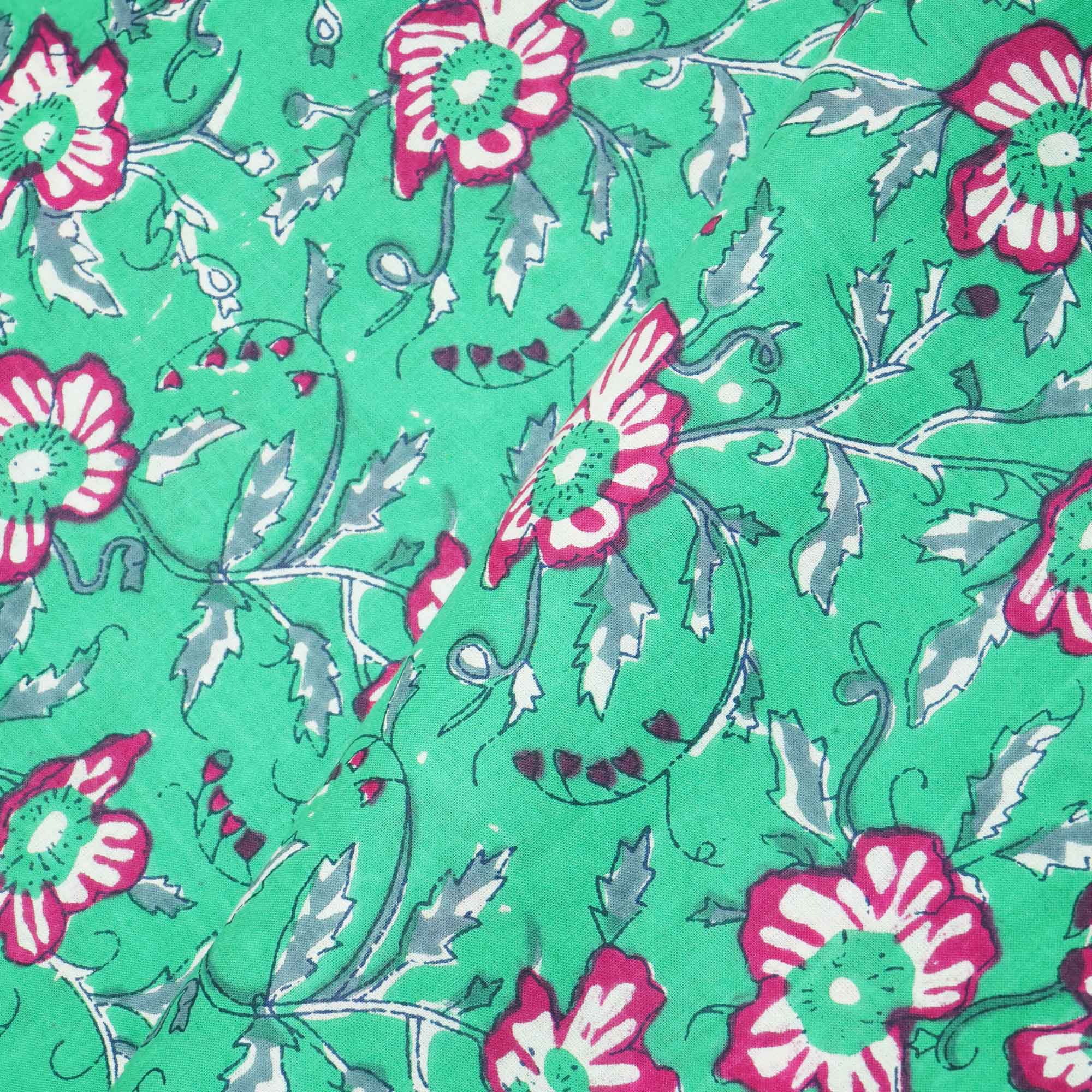 Green Floral Print Cotton Fabric Cotton TU-5264
