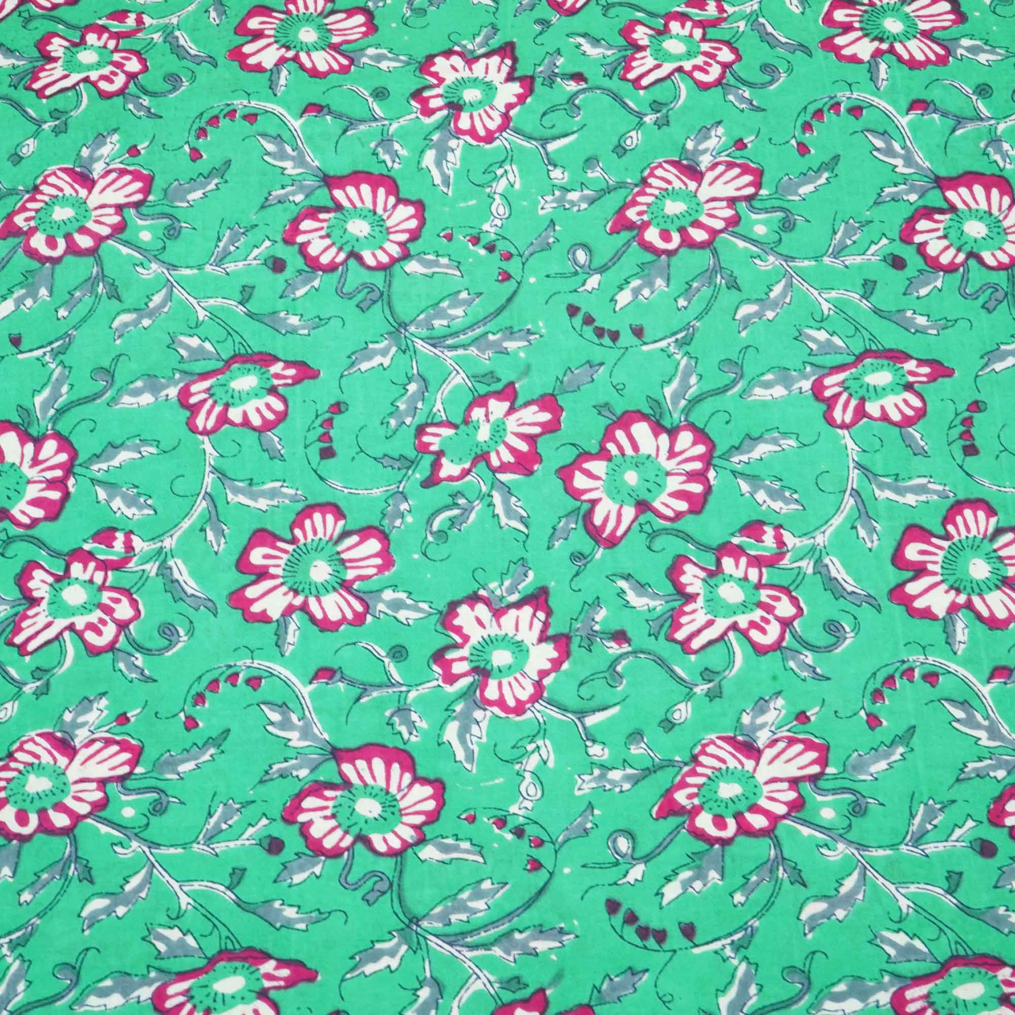 Green Floral Print Cotton Fabric Cotton TU-5264