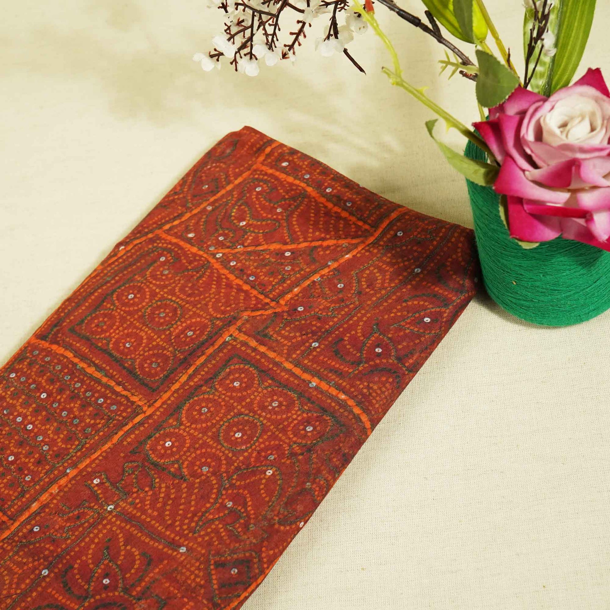 Maroon Bandhani Print Poly Viscose Fabric Viscose voile TU-5286