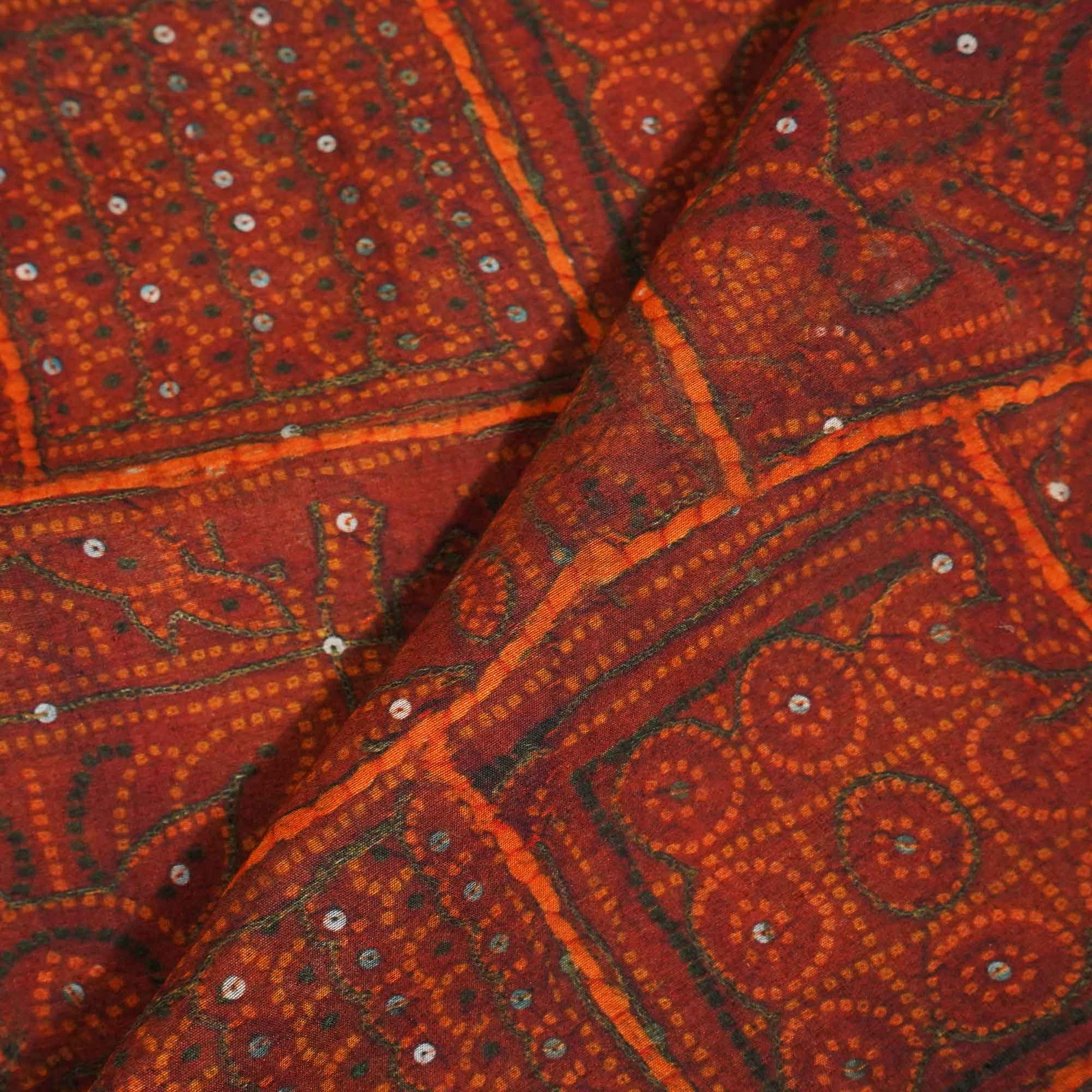Maroon Bandhani Print Poly Viscose Fabric Viscose voile TU-5286