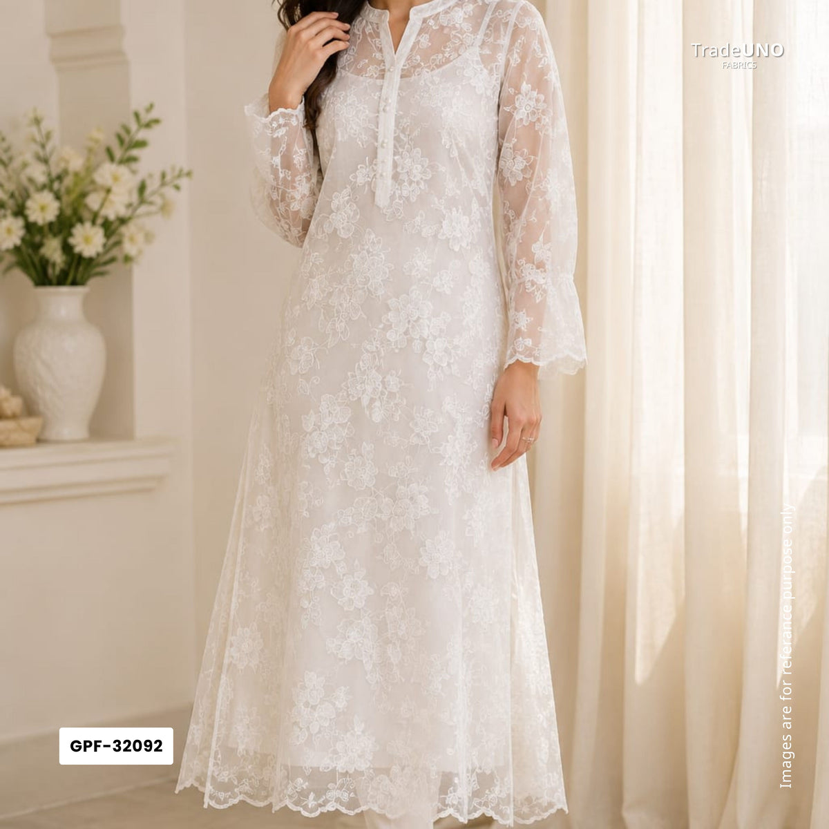 White floral jaal embroidery Pure 27gm Organza Fabric GPF-32092 - TradeUNO