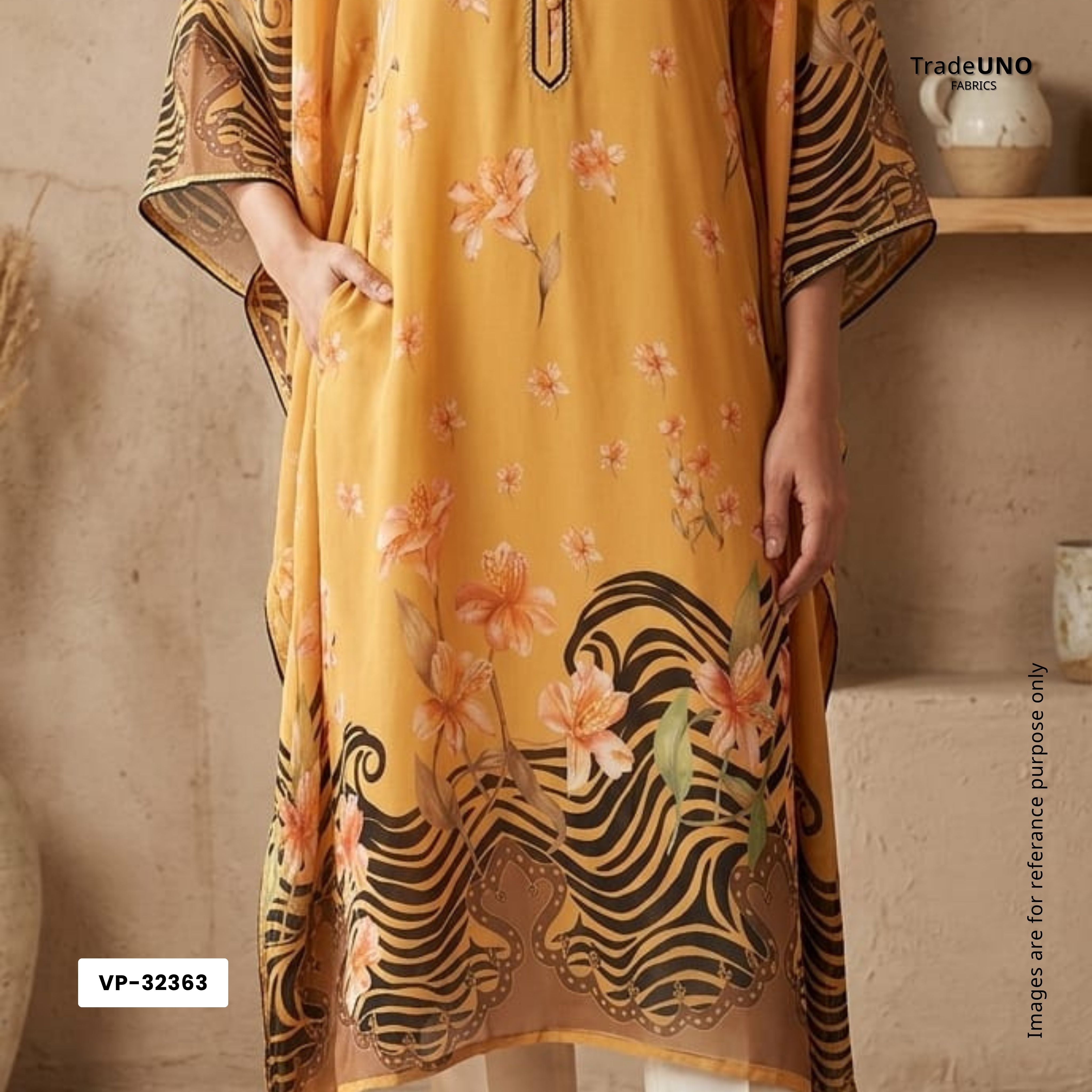 Mustard Floral Print Georgette Fabric VP-32363 - TradeUNO