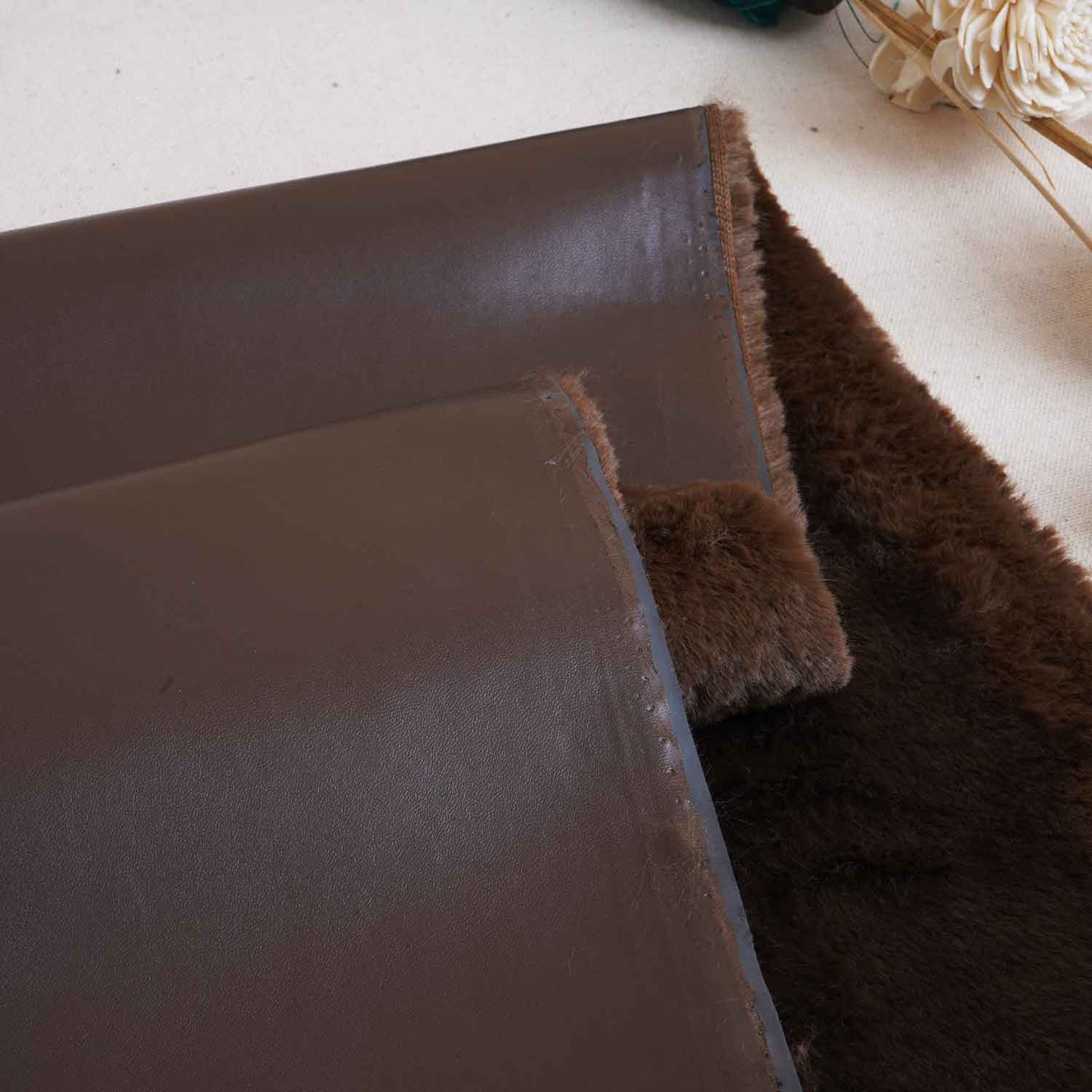 Brown Solid Leather Fur Fabric PDM-28531