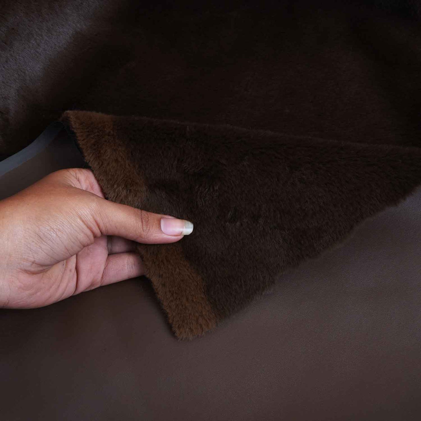 Brown Solid Leather Fur Fabric PDM-28531