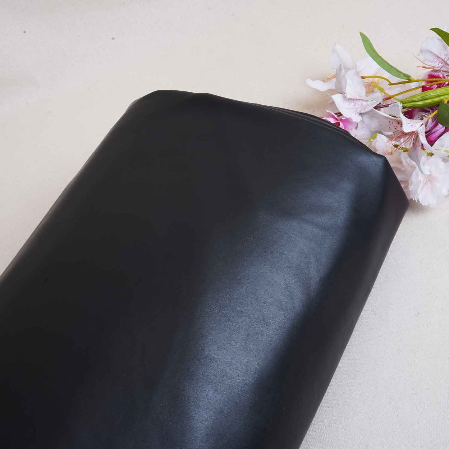 Black Solid Leather Fur Fabric PDM-28533