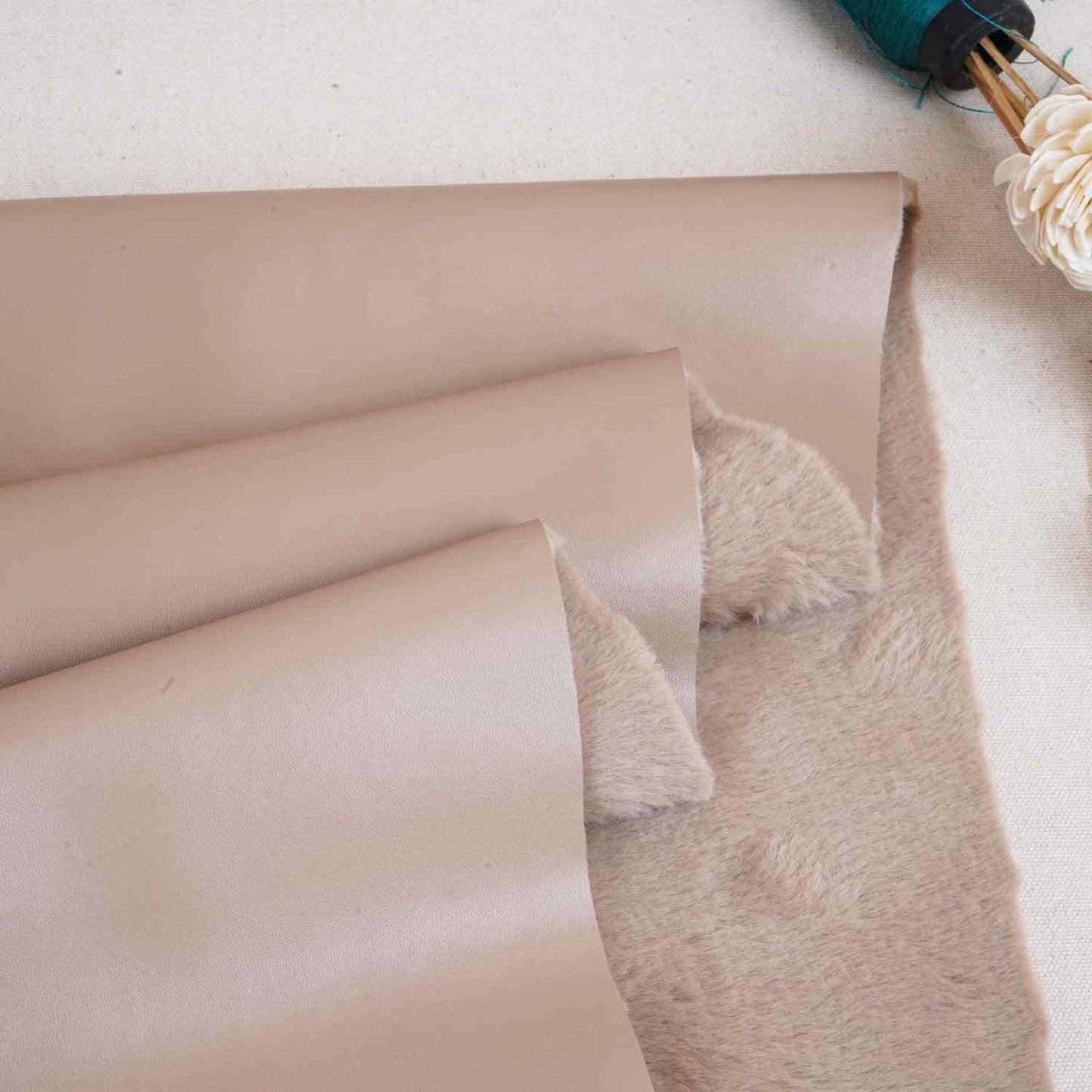 Beige Solid Leather Fur Fabric PDM-28534