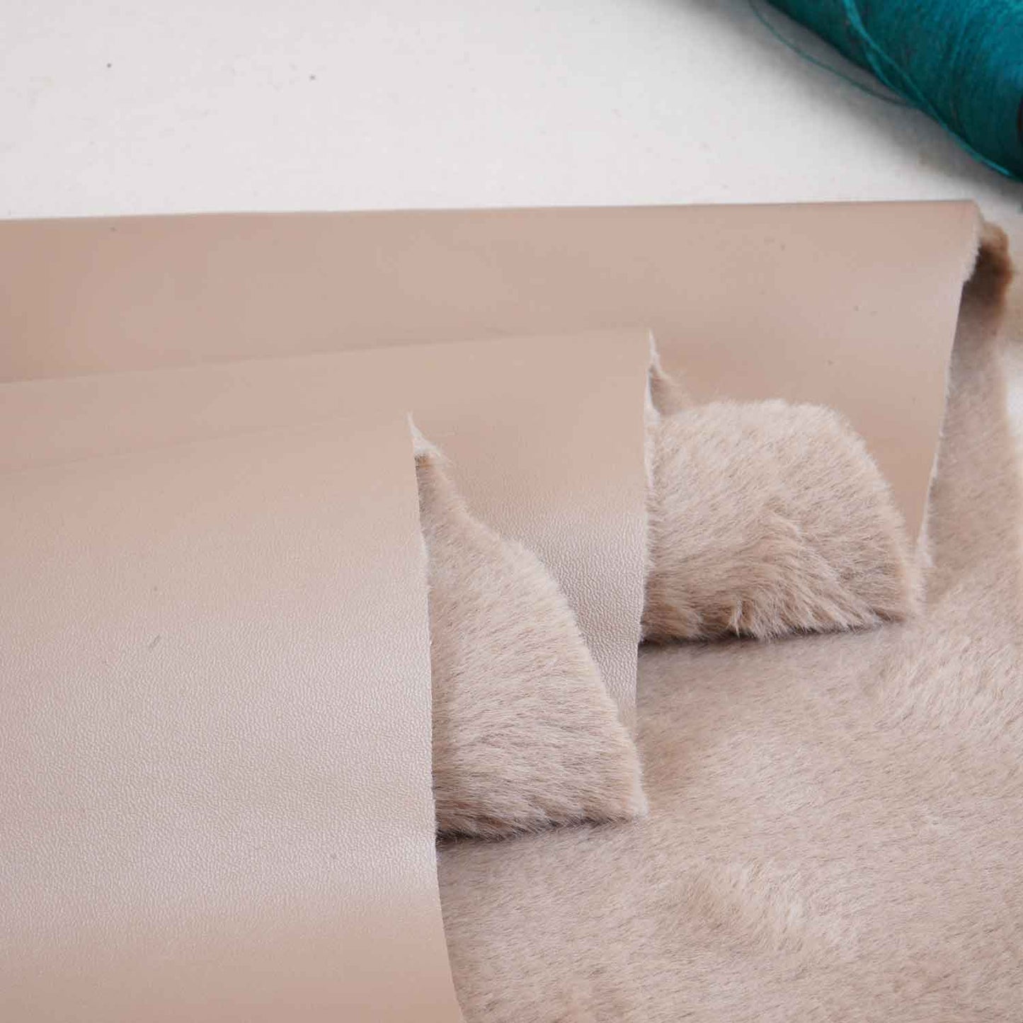 Beige Solid Leather Fur Fabric PDM-28534
