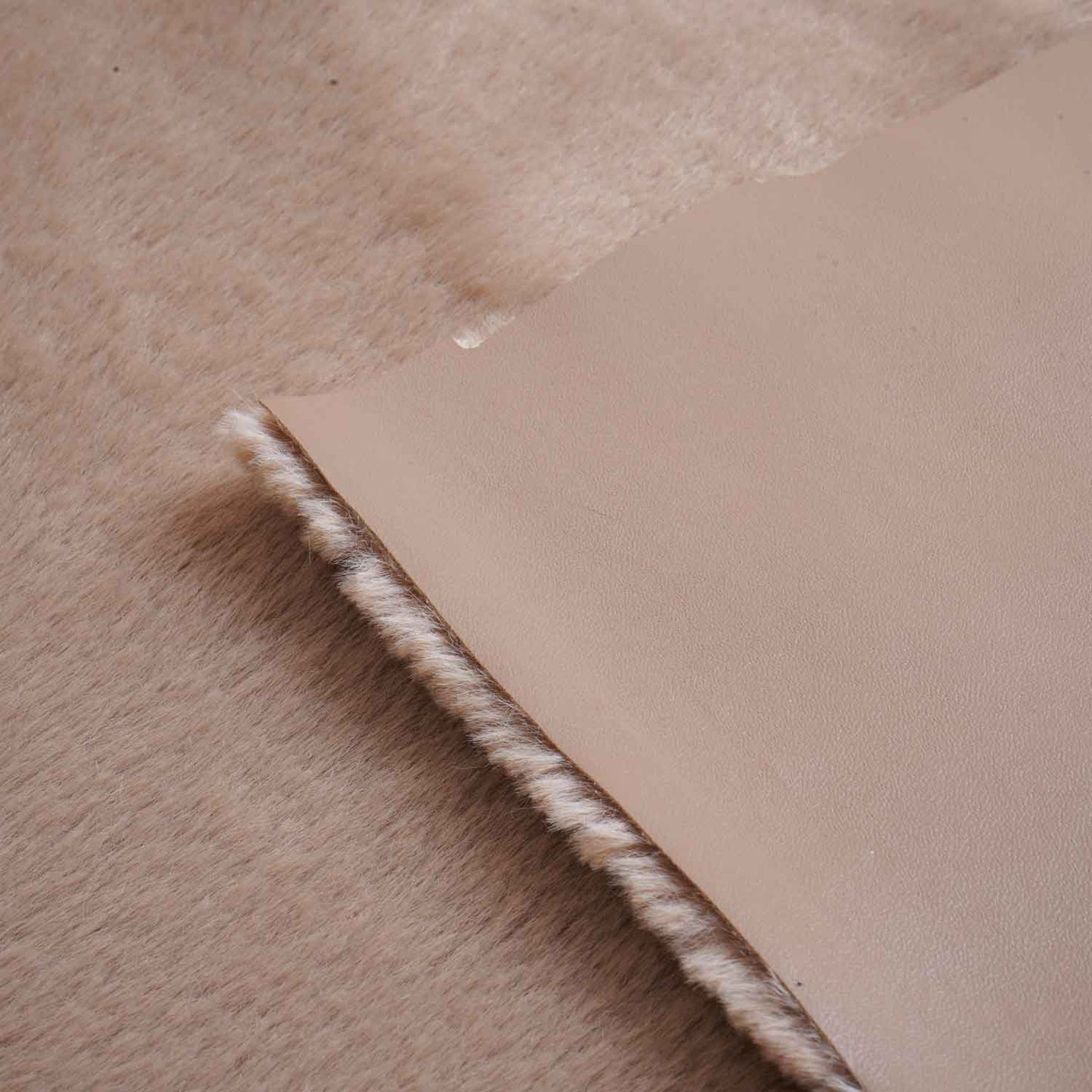 Beige Solid Leather Fur Fabric PDM-28534