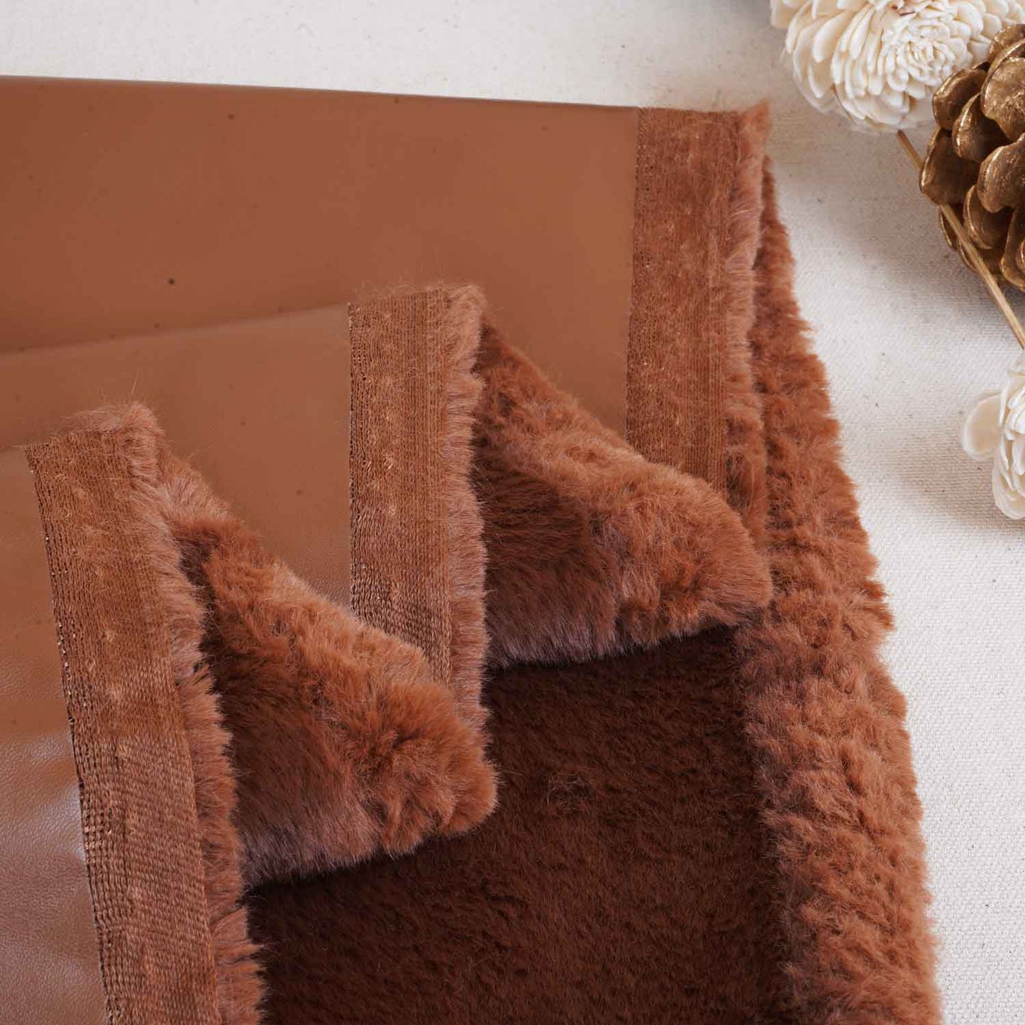 Light Brown Solid Leather Fur Fabric PDM-28535