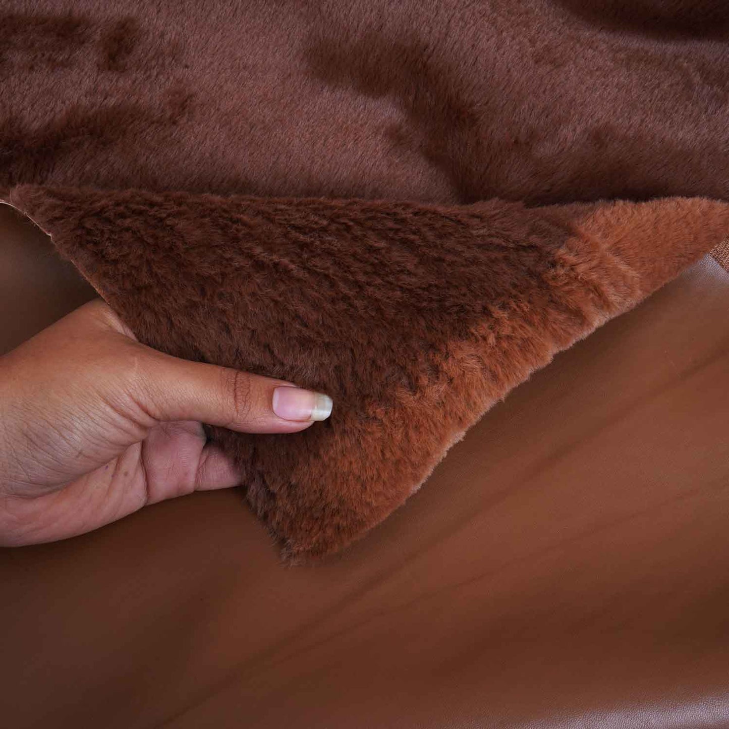 Light Brown Solid Leather Fur Fabric PDM-28535