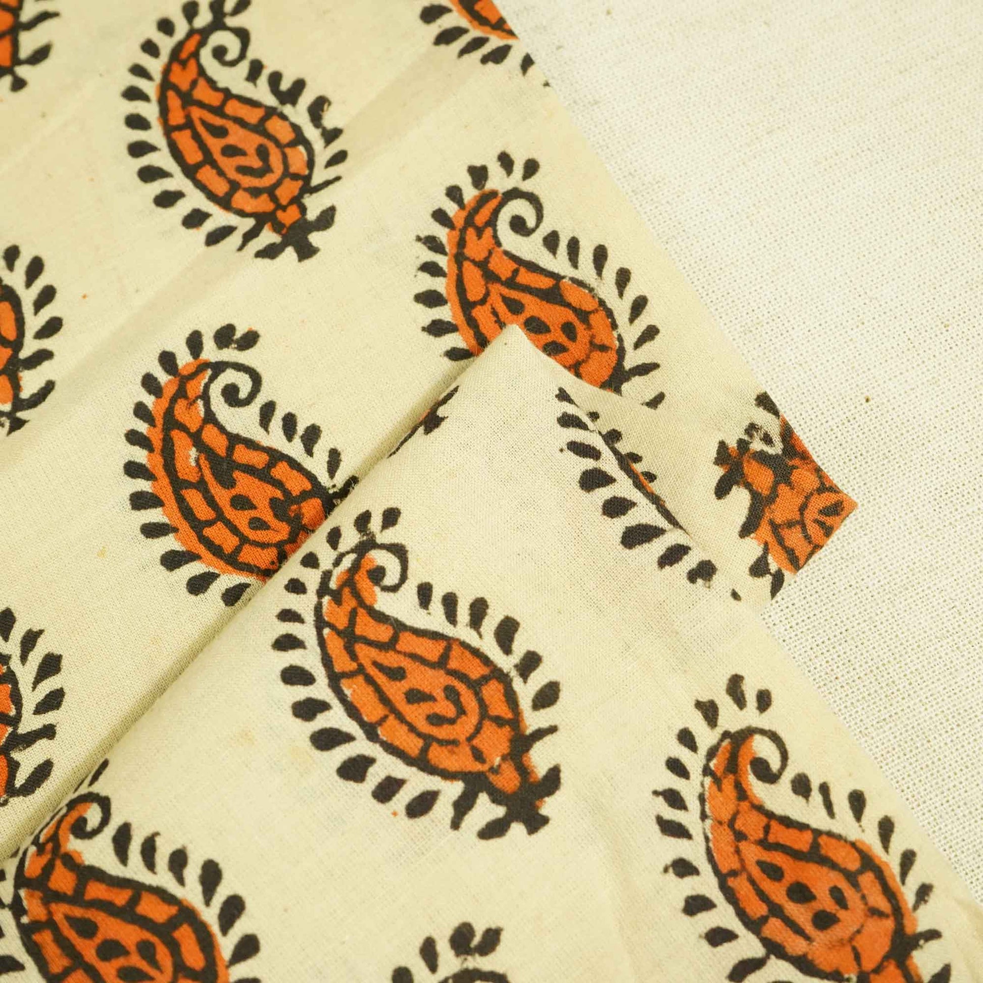 Beige Paisley Print Hand Block Cotton Fabric Cotton TU-5357
