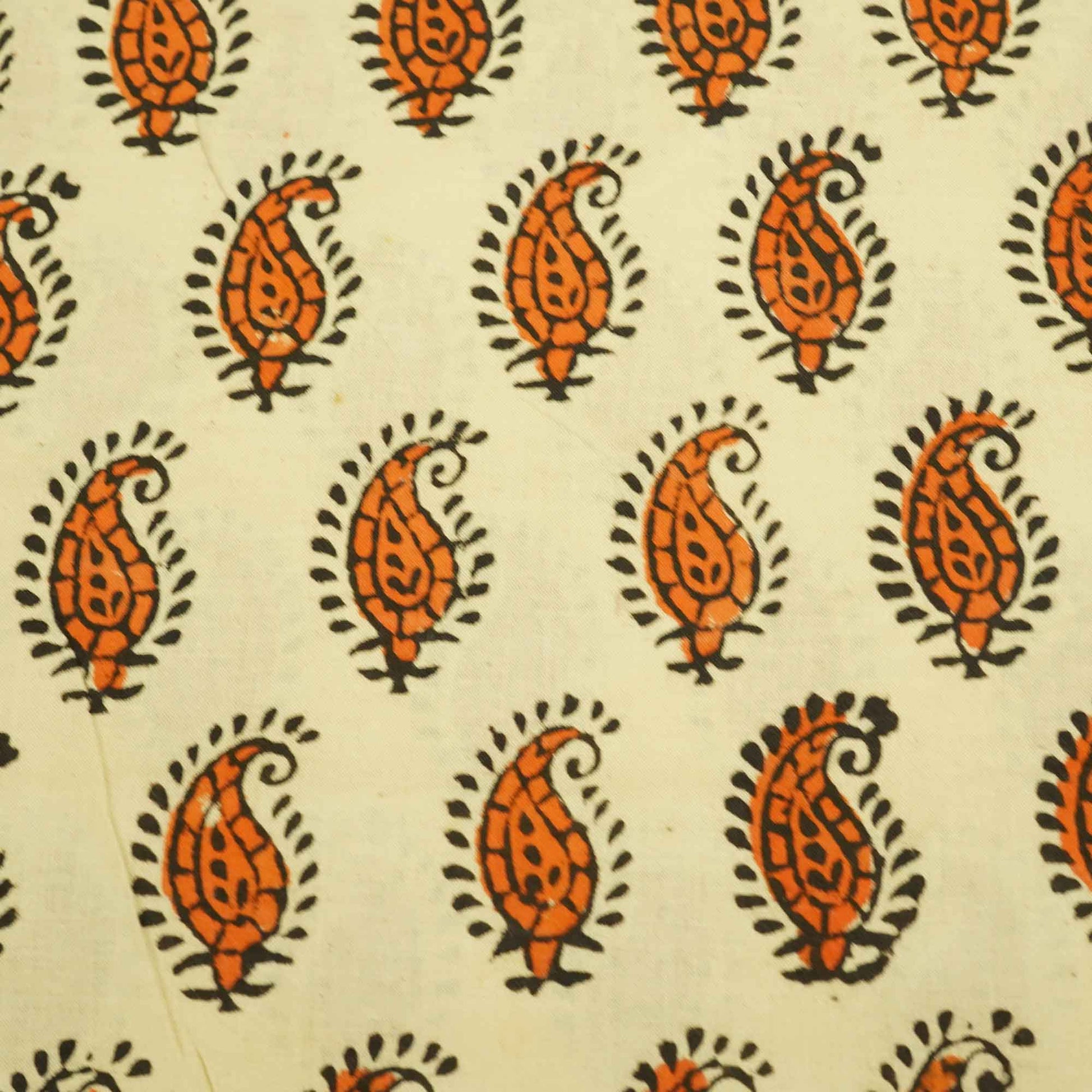 Beige Paisley Print Hand Block Cotton Fabric Cotton TU-5357