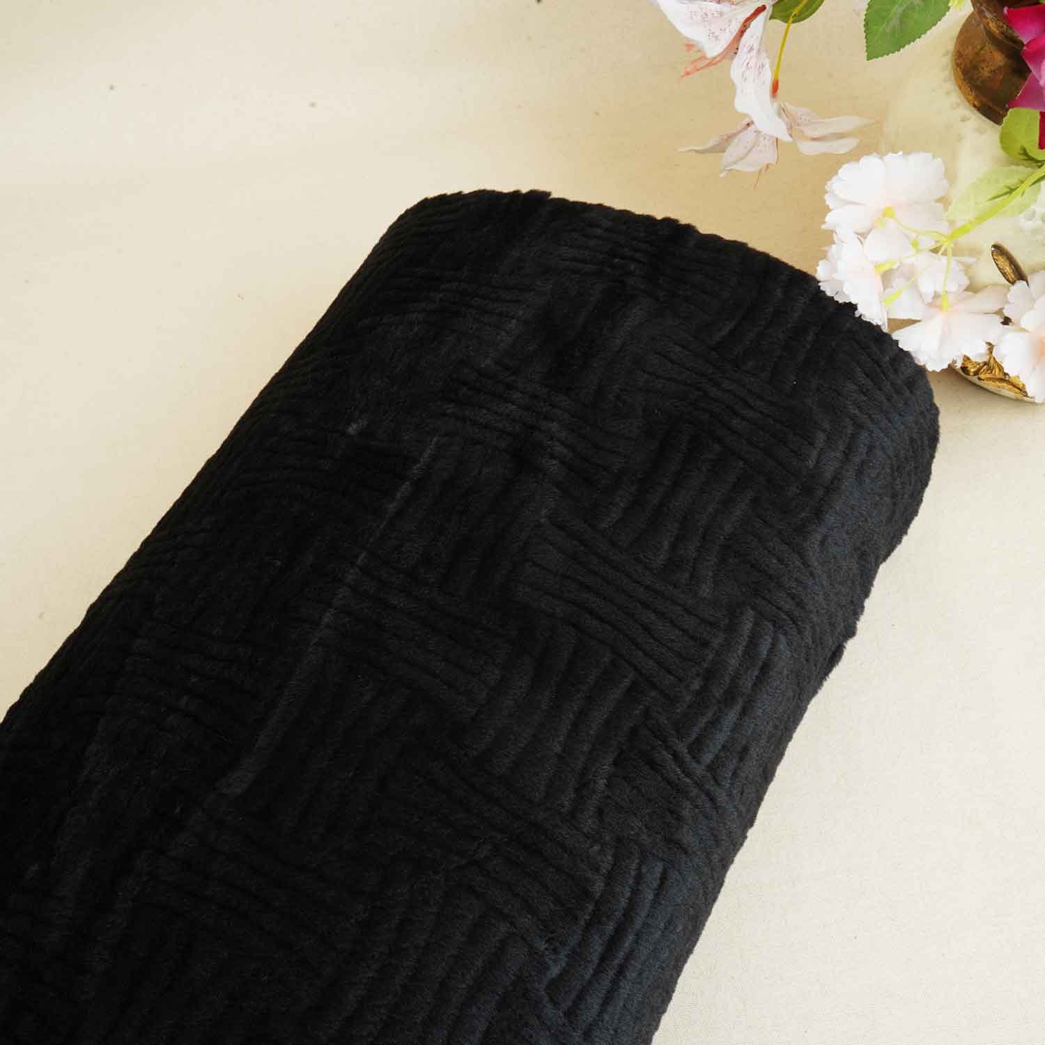 Black Solid Rabbit Fur Fabric SVP-28548 - TradeUNO