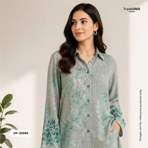 Sage Green & Black Floral Print Georgette Fabric VP-32366 - TradeUNO