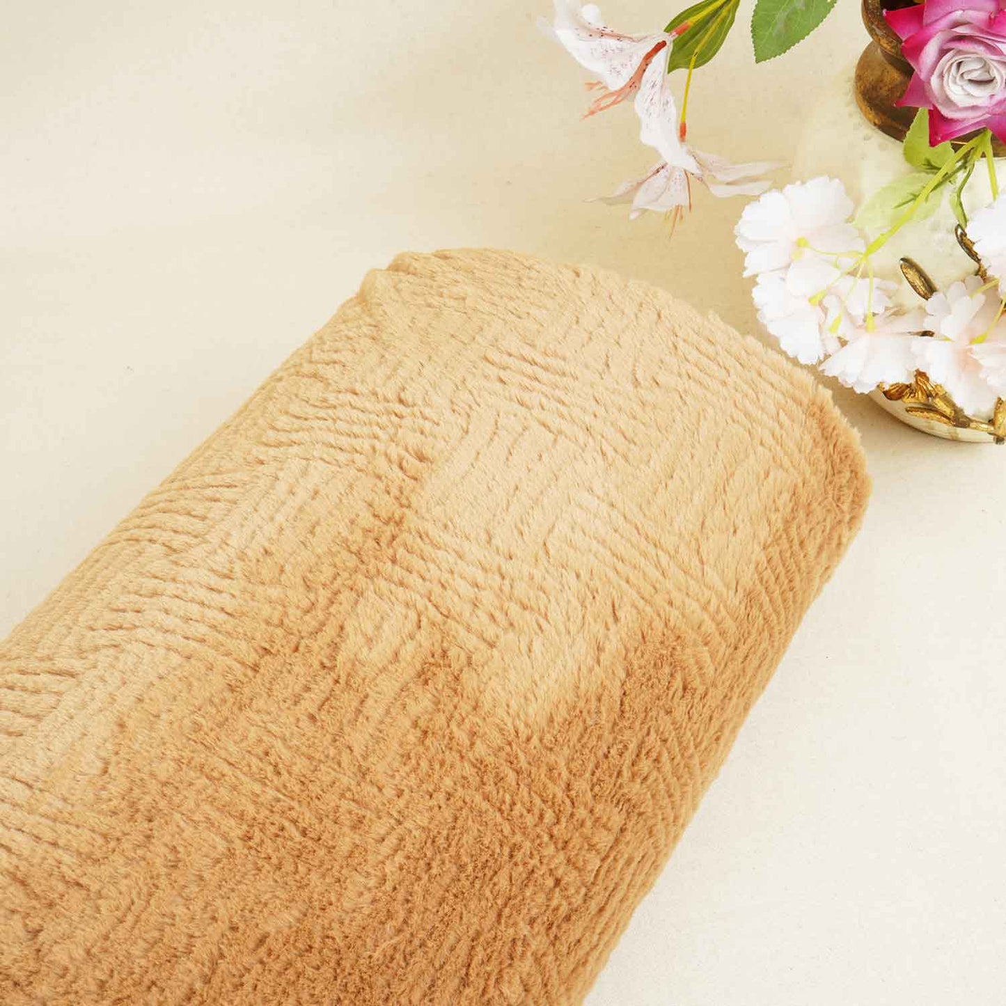 Cream Solid Rebbit Fur Fabric SVP-28551