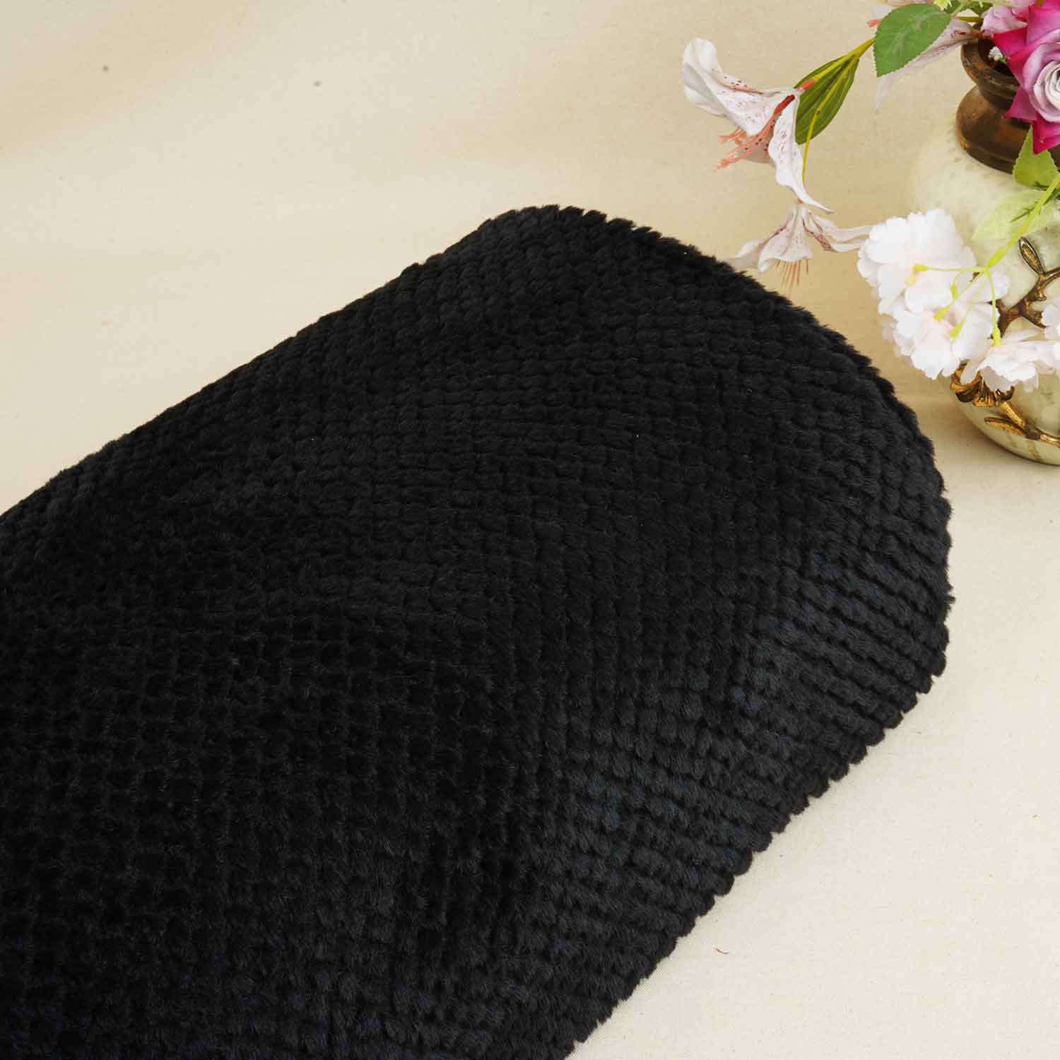 Black Solid Rabbit Fur Fabric SVP-28552 - TradeUNO