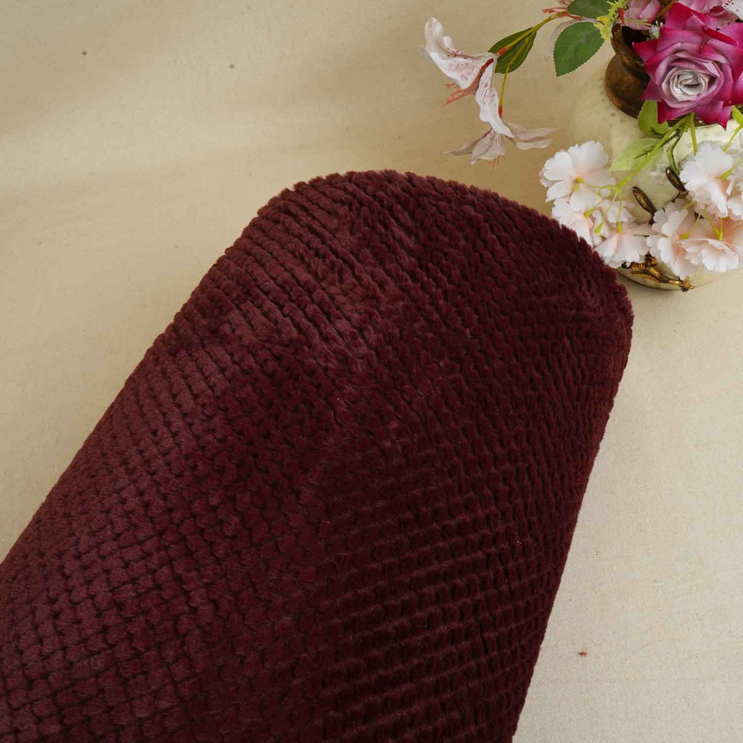 Wine Solid Rebbit Fur Fabric SVP-28553