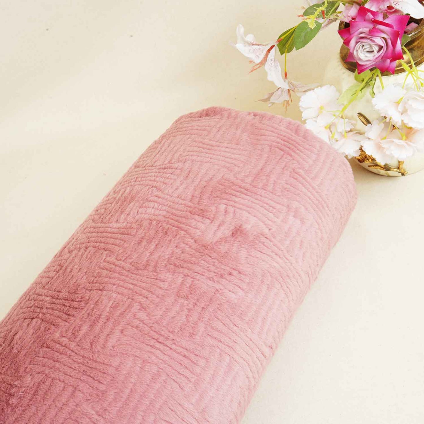 Peach Pink Solid Rebit Fur Fabric SVP-28555