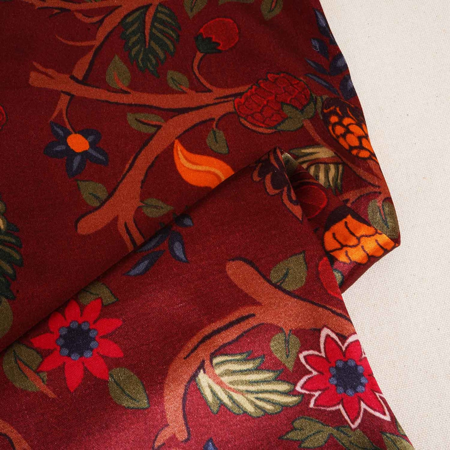 Wine Madhubani Print Modal Satin Fabric MF-28559