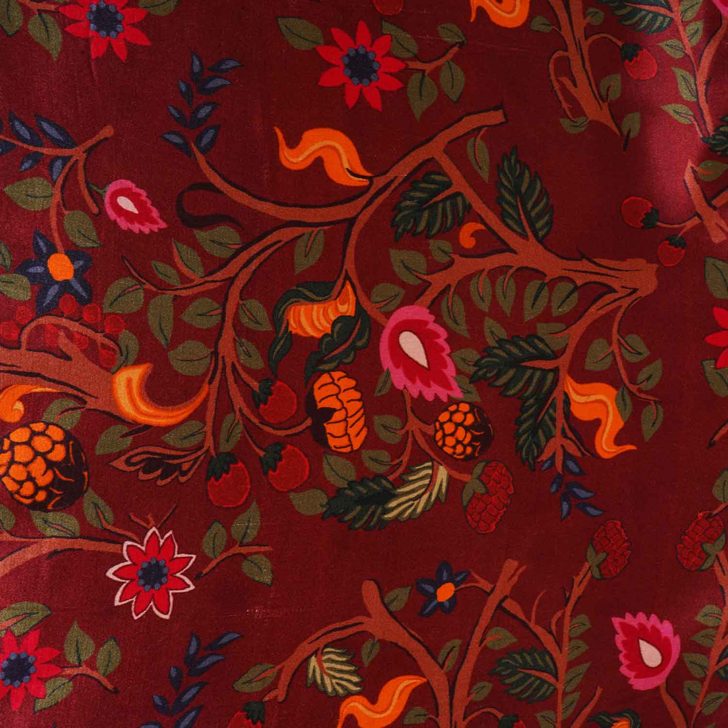 Wine Madhubani Print Modal Satin Fabric MF-28559 - TradeUNO