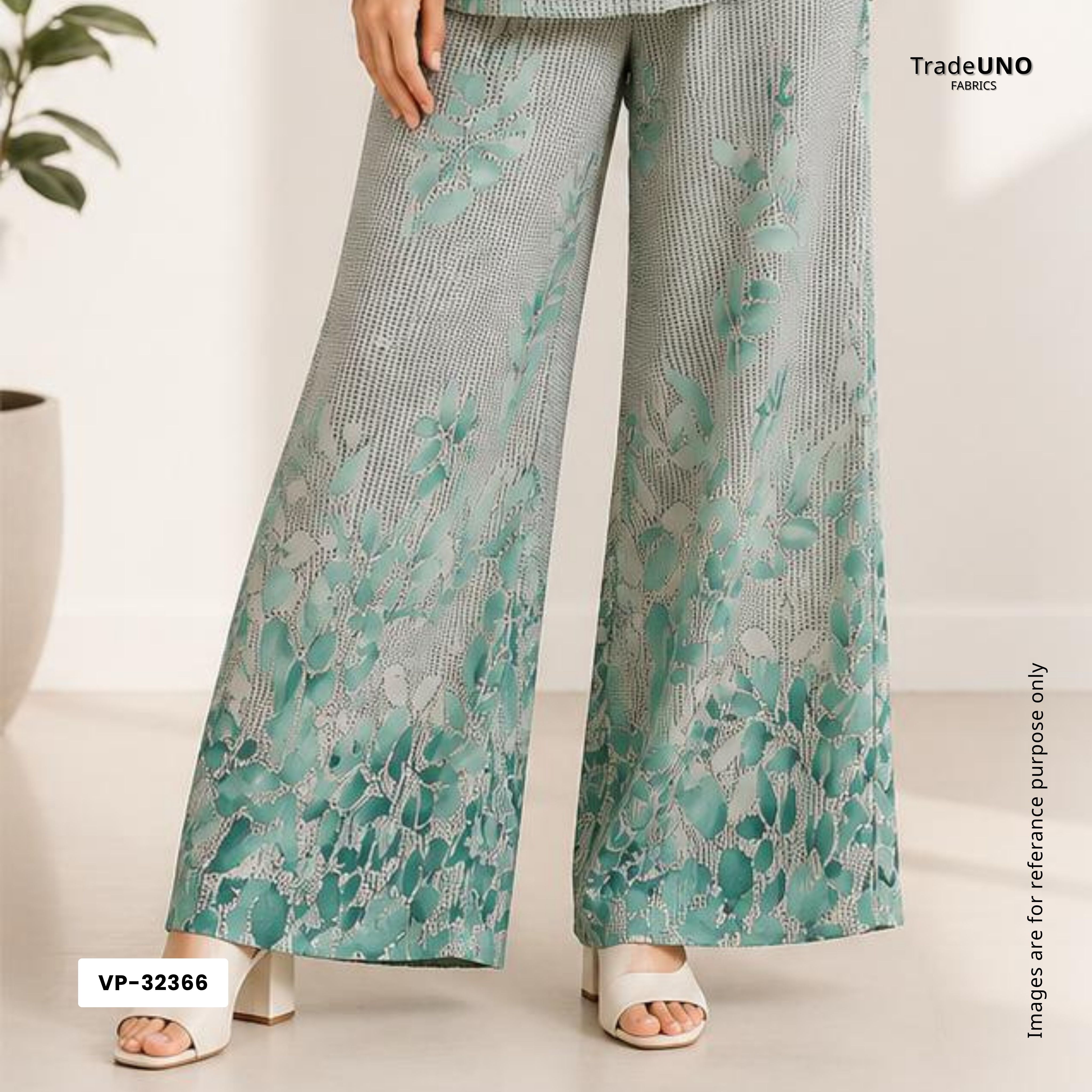 Sage Green & Black Floral Print Georgette Fabric VP-32366 - TradeUNO