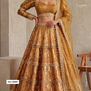 Light Gold Solid Zari Crush Fabric VCL-32267 - TradeUNO