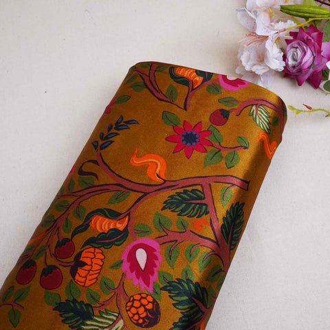 Mustard Yellow Madhubani Print Modal Satin Fabric MF-28560