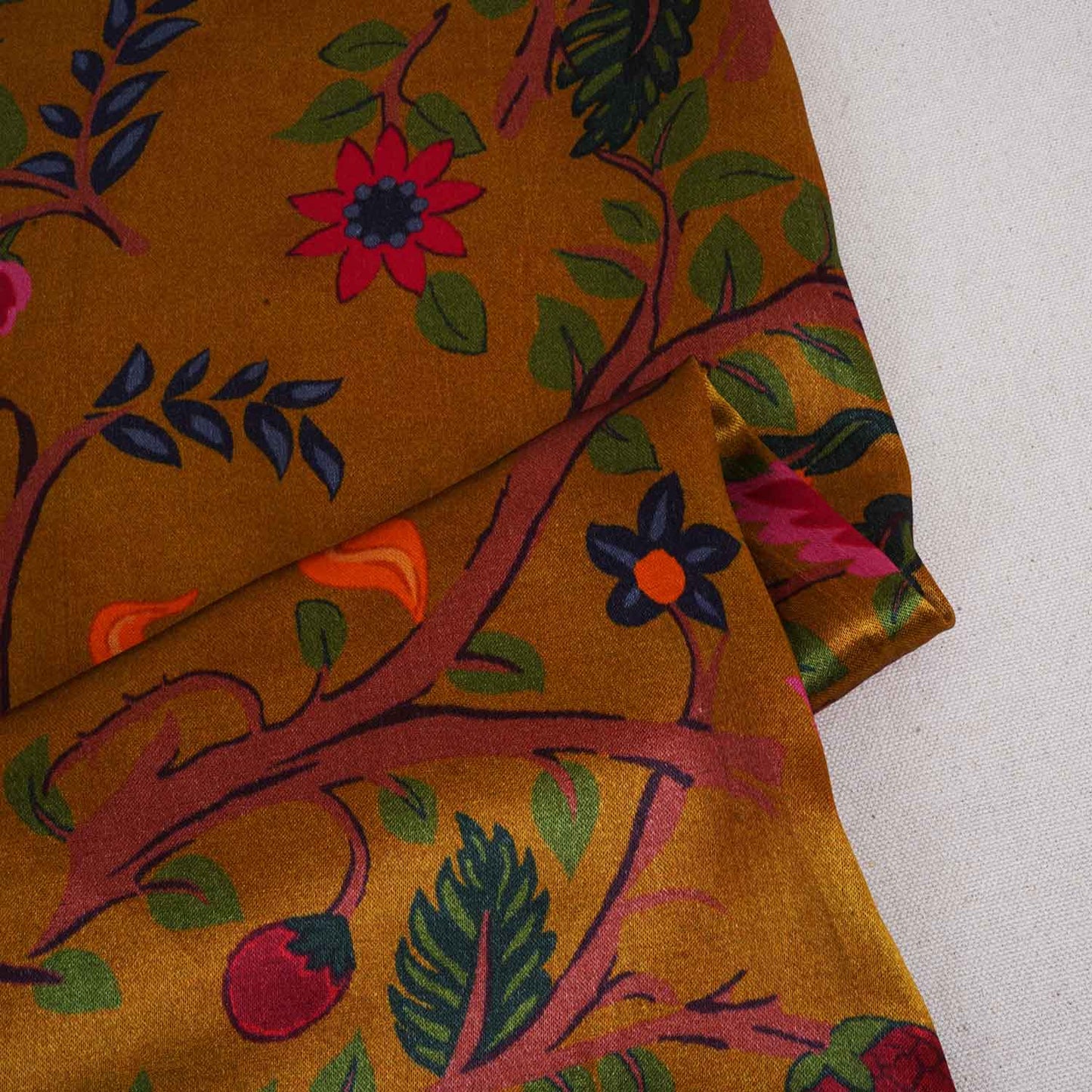 Mustard Yellow Madhubani Print Modal Satin Fabric MF-28560