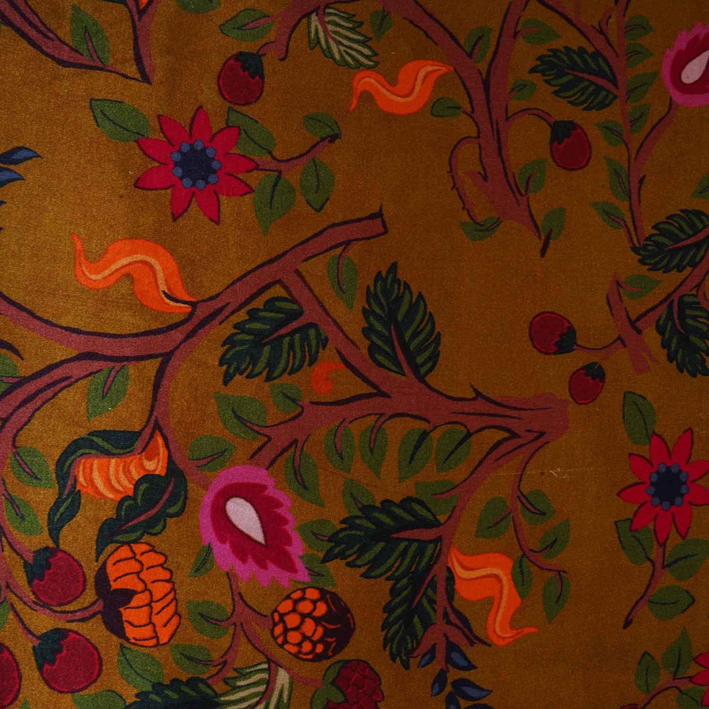 Mustard Yellow Madhubani Print Modal Satin Fabric MF-28560