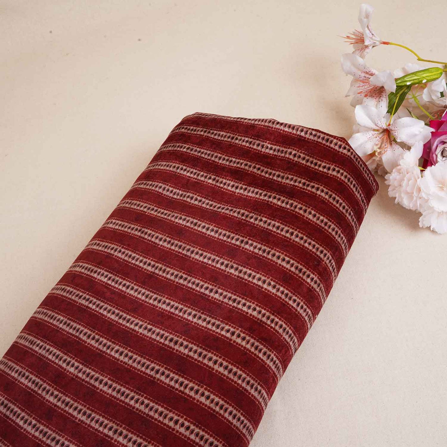 Light Maroon Strips Print Micro Velvet 9000 Fabric MF-28562