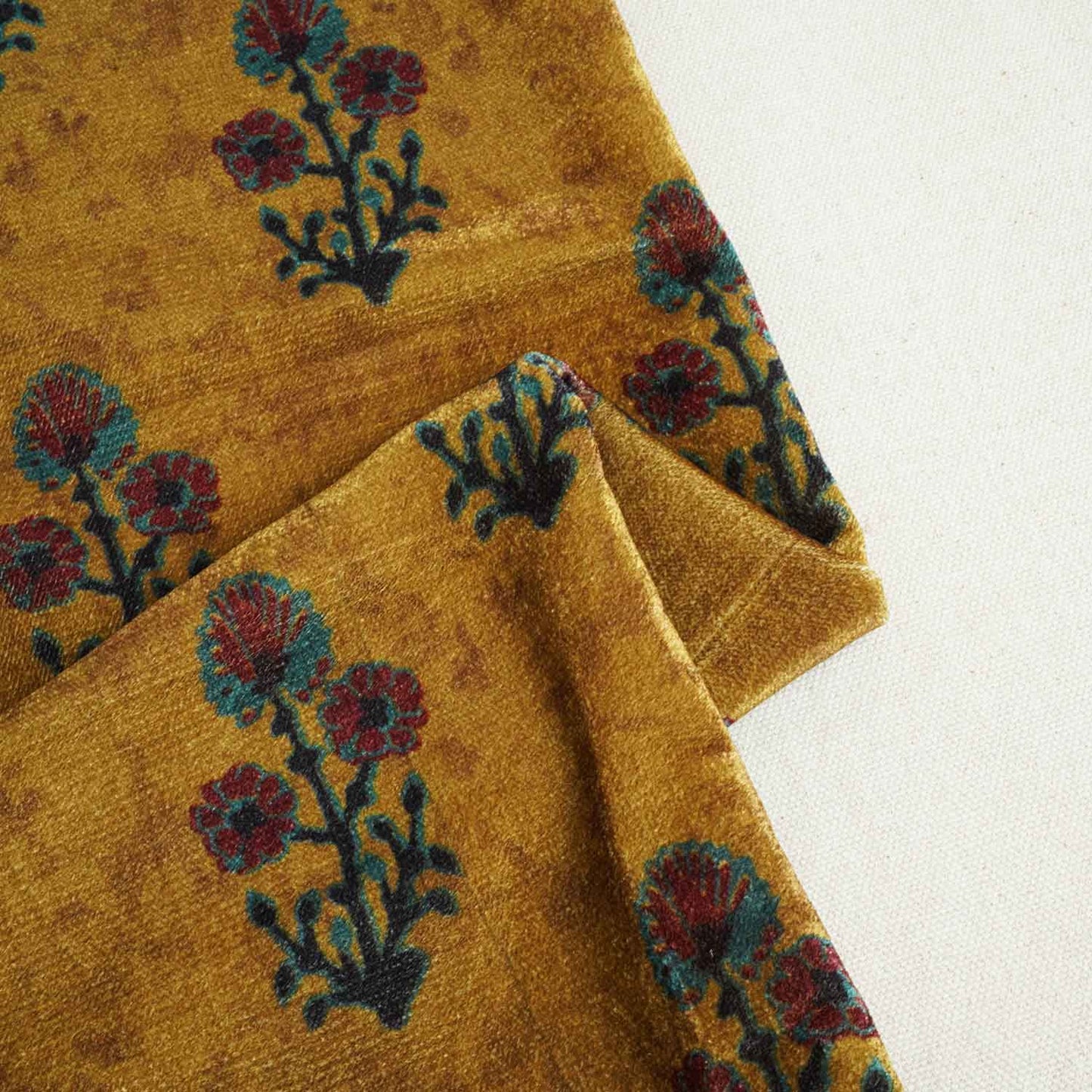 Mustard Yellow Floral Print Micro Velvet 9000 Fabric MF-28563