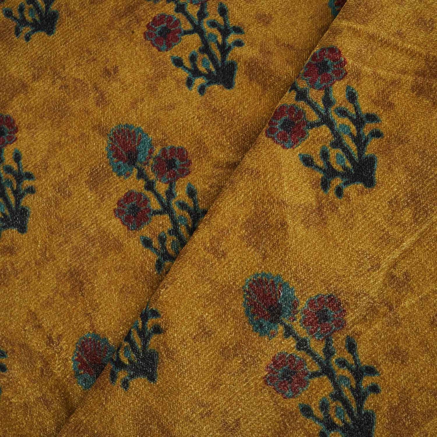 Mustard Yellow Floral Print Micro Velvet 9000 Fabric MF-28563