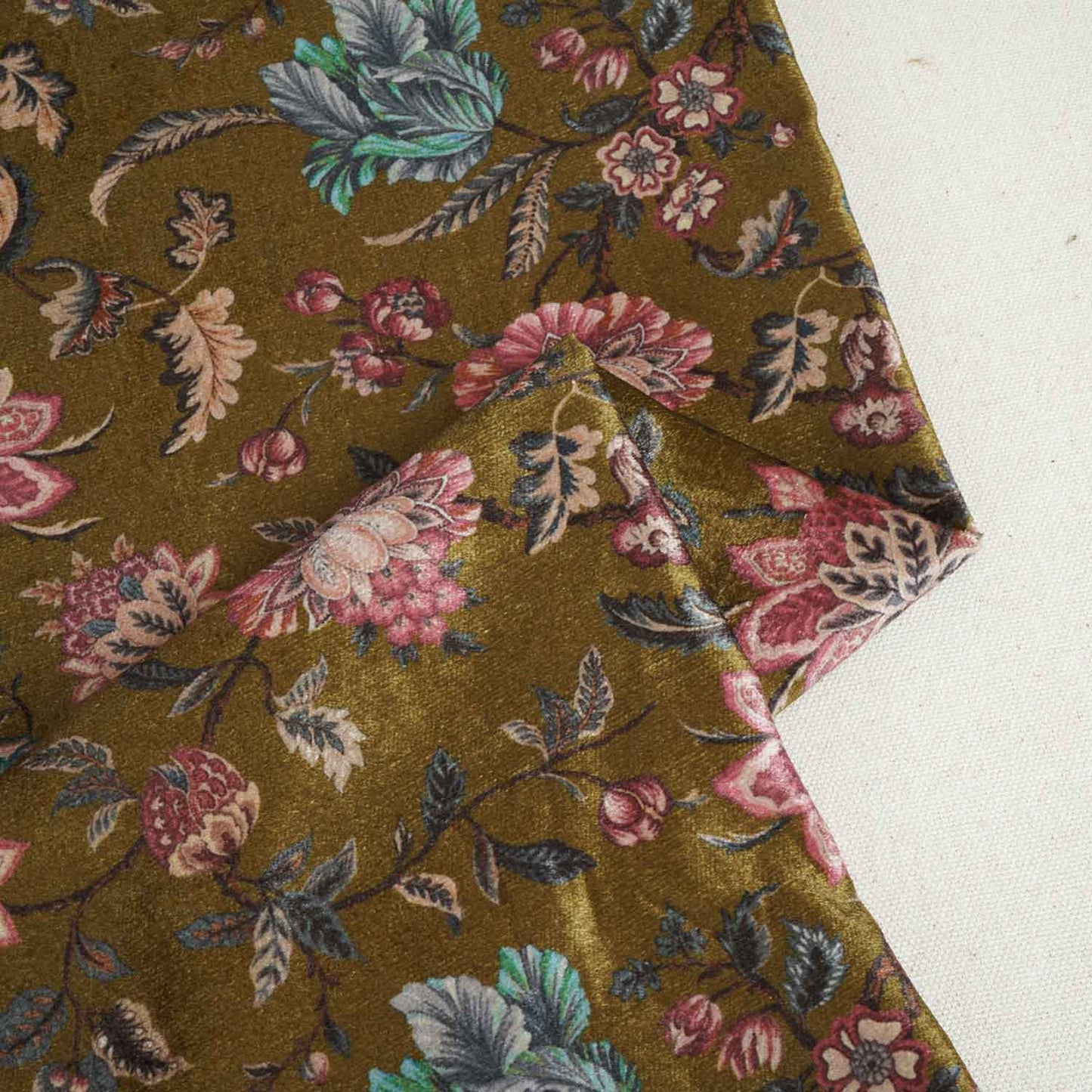 Parrot Green Floral Print Micro Velvet 9000 Fabric MF-28565