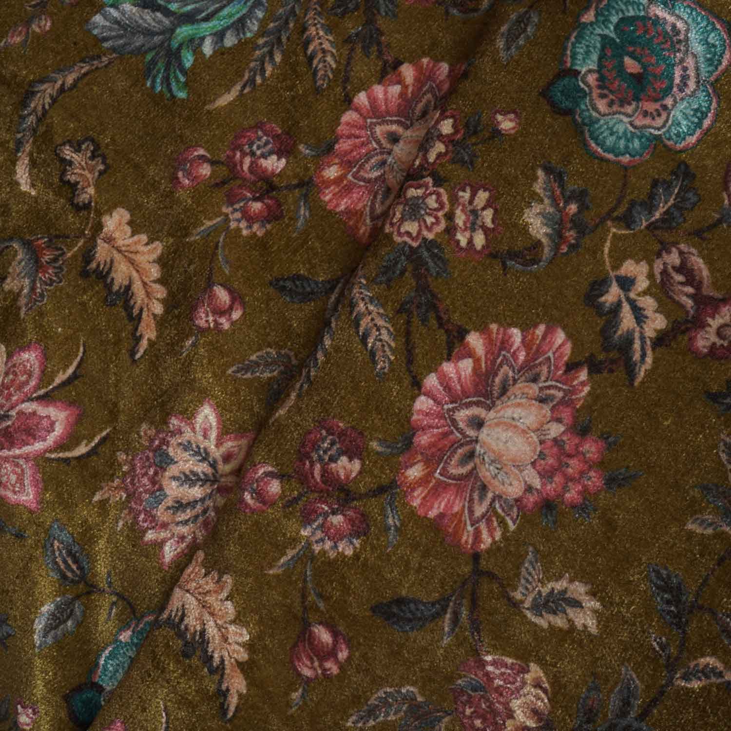Parrot Green Floral Print Micro Velvet 9000 Fabric MF-28565 - TradeUNO