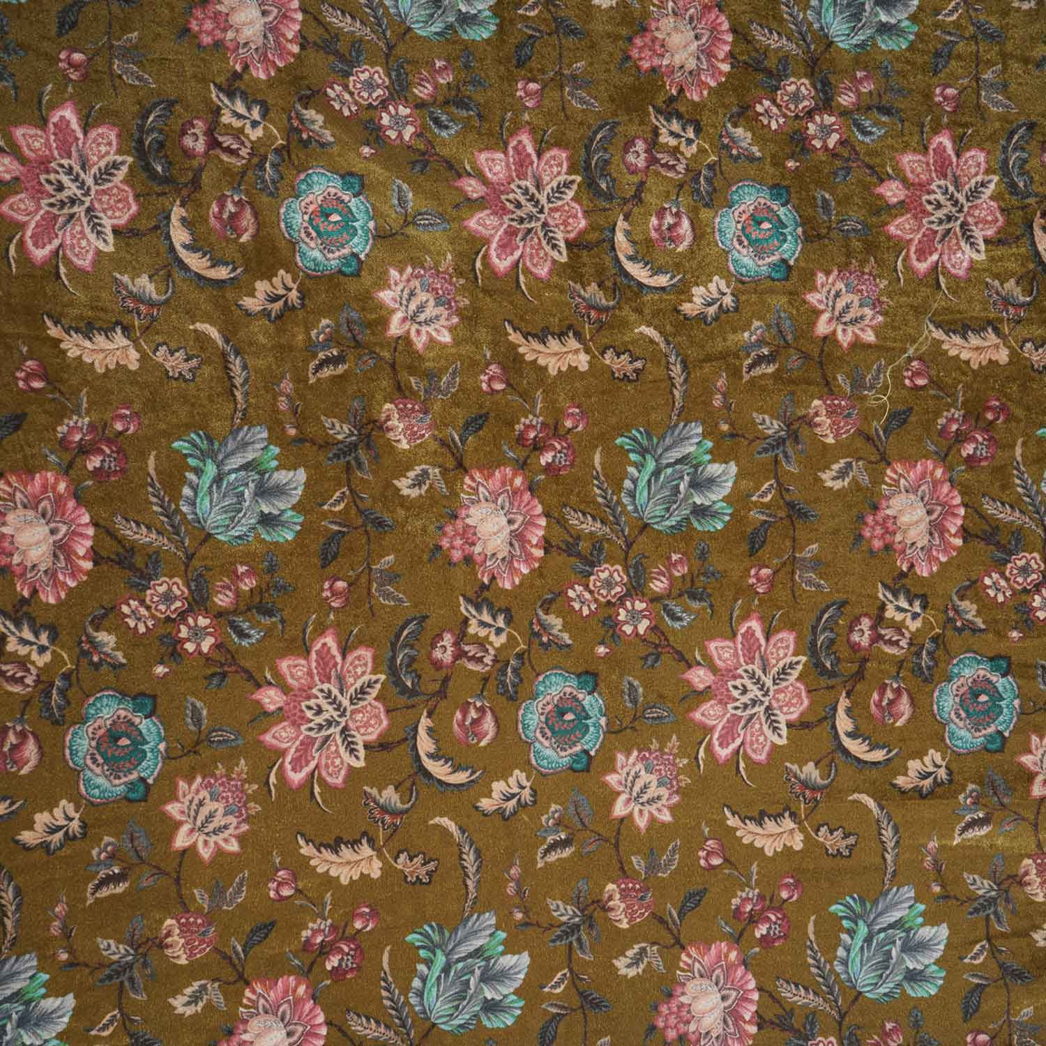 Parrot Green Floral Print Micro Velvet 9000 Fabric MF-28565 - TradeUNO