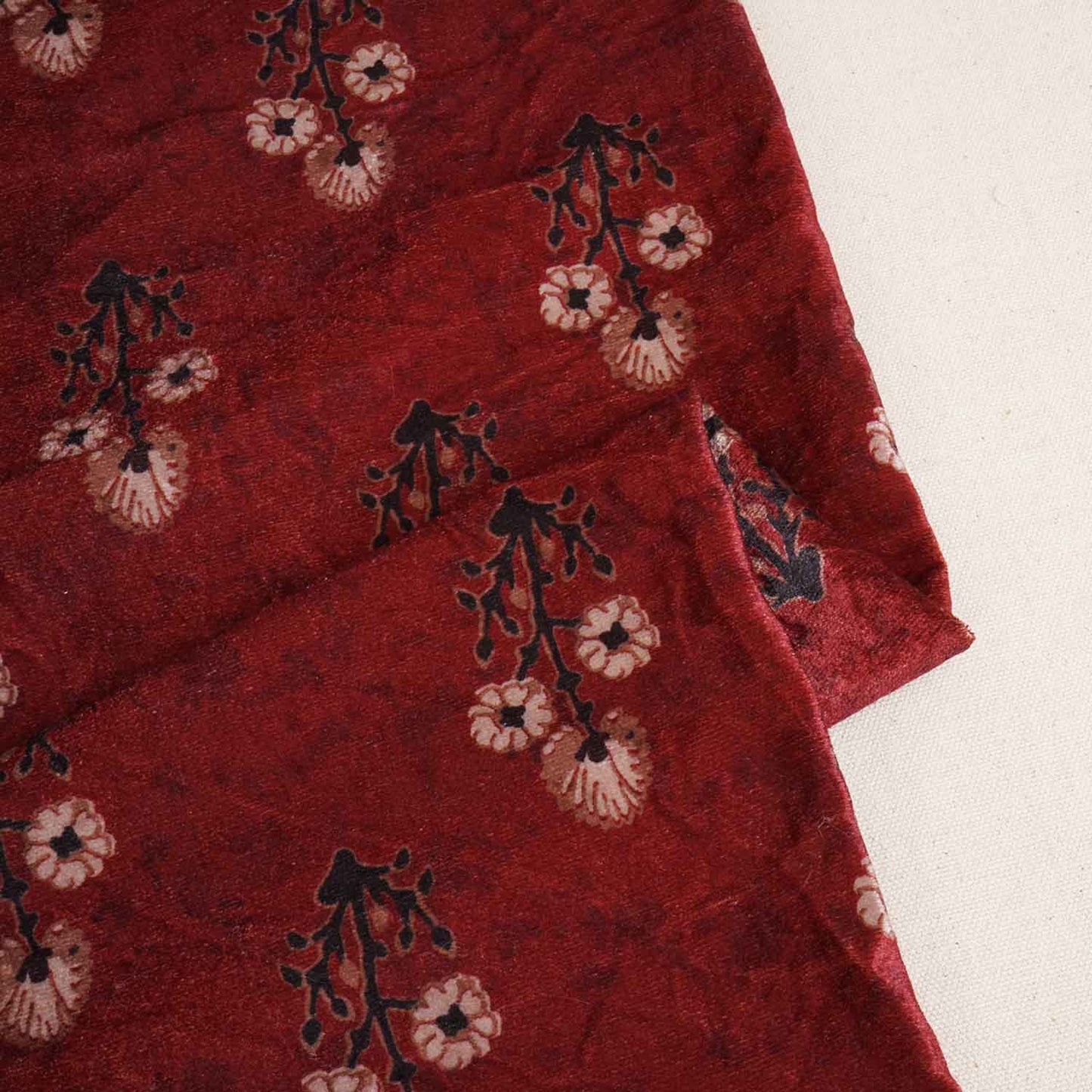 Dark Maroon Floral Print Micro Velvet 9000 Fabric MF-28567