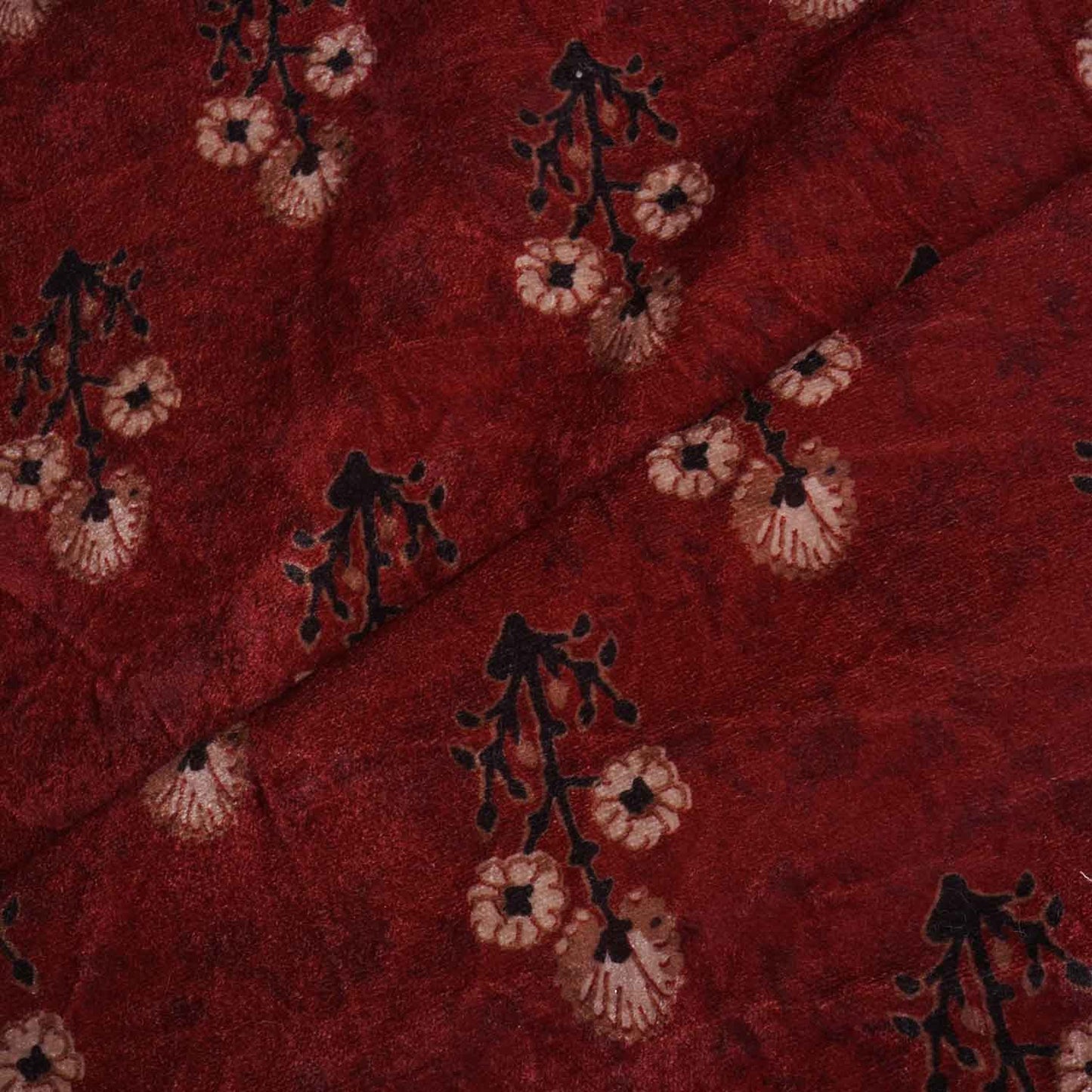 Dark Maroon Floral Print Micro Velvet 9000 Fabric MF-28567