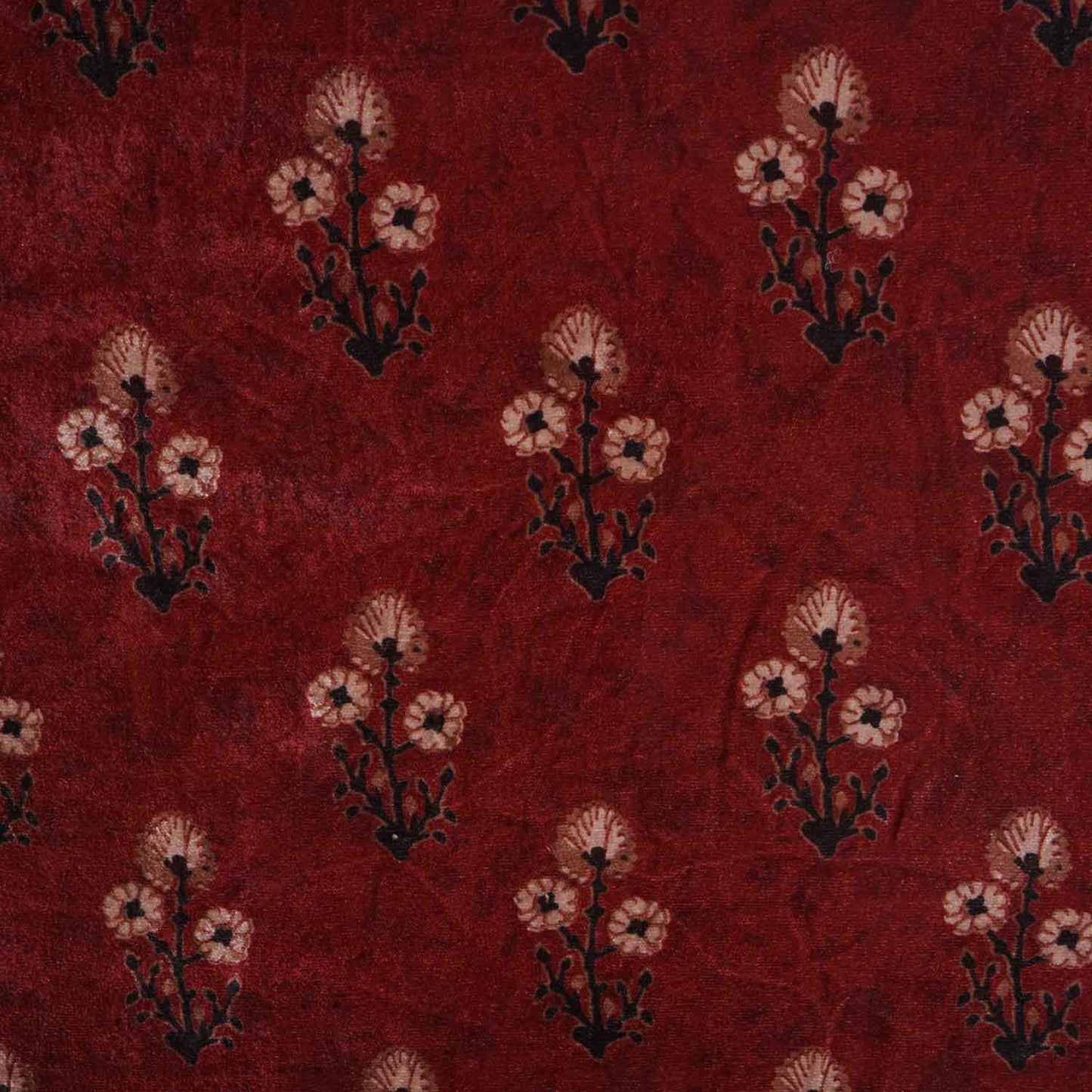 Dark Maroon Floral Print Micro Velvet 9000 Fabric MF-28567