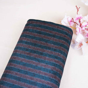 Teal Blue Strips Print Micro Velvet 9000 Fabric MF-28570 - TradeUNO