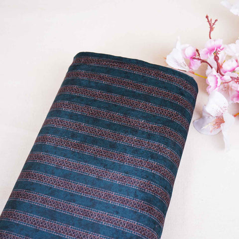 Teal Blue Strips Print Micro Velvet 9000 Fabric MF-28570 - TradeUNO