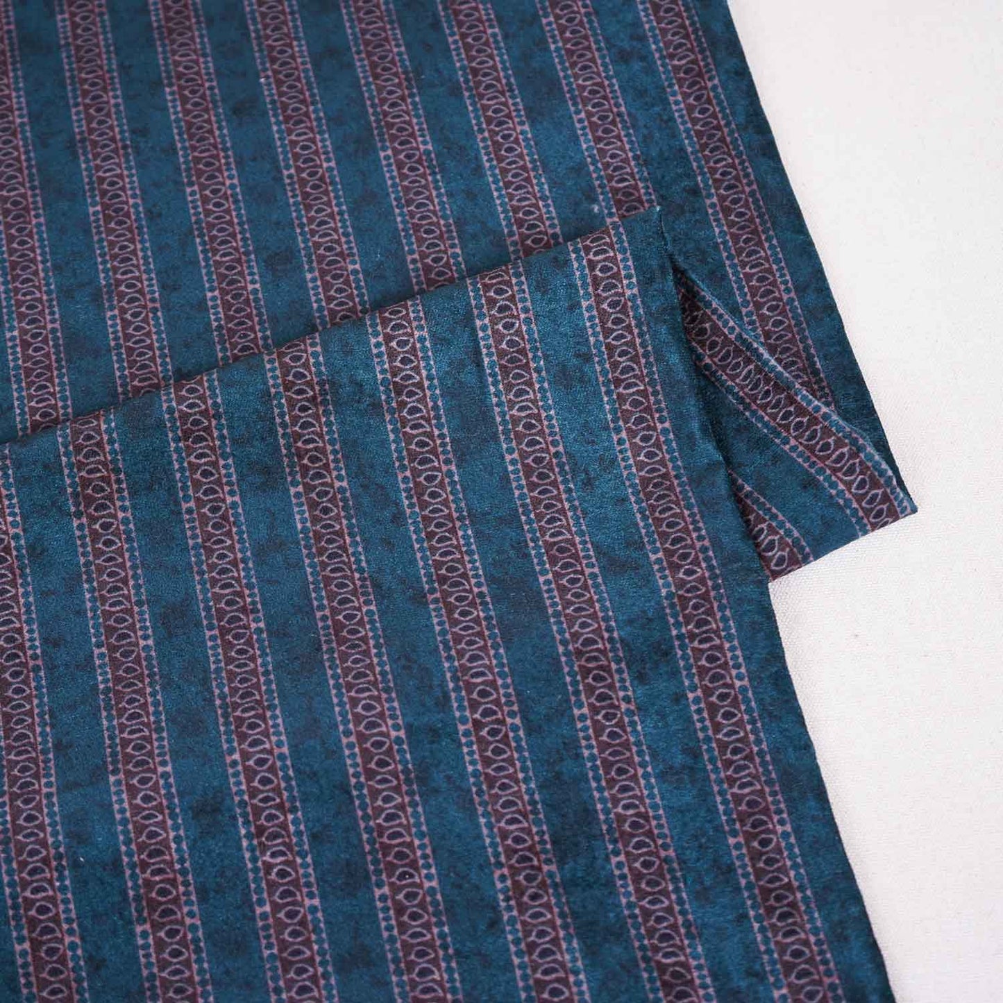 Teal Blue Strips Print Micro Velvet 9000 Fabric MF-28570
