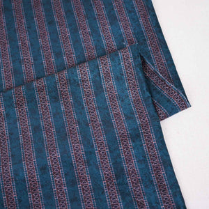 Teal Blue Strips Print Micro Velvet 9000 Fabric MF-28570 - TradeUNO