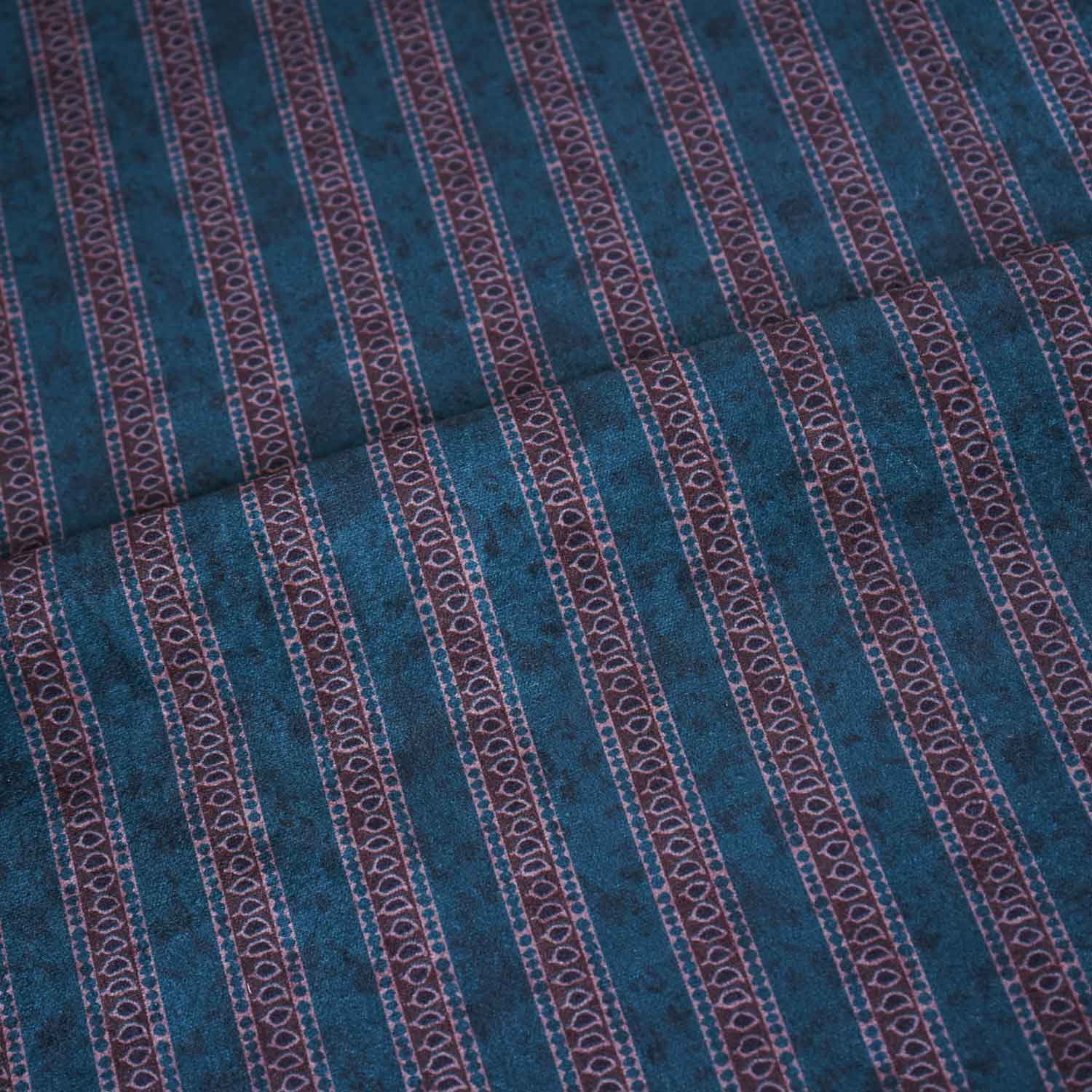 Teal Blue Strips Print Micro Velvet 9000 Fabric MF-28570 - TradeUNO