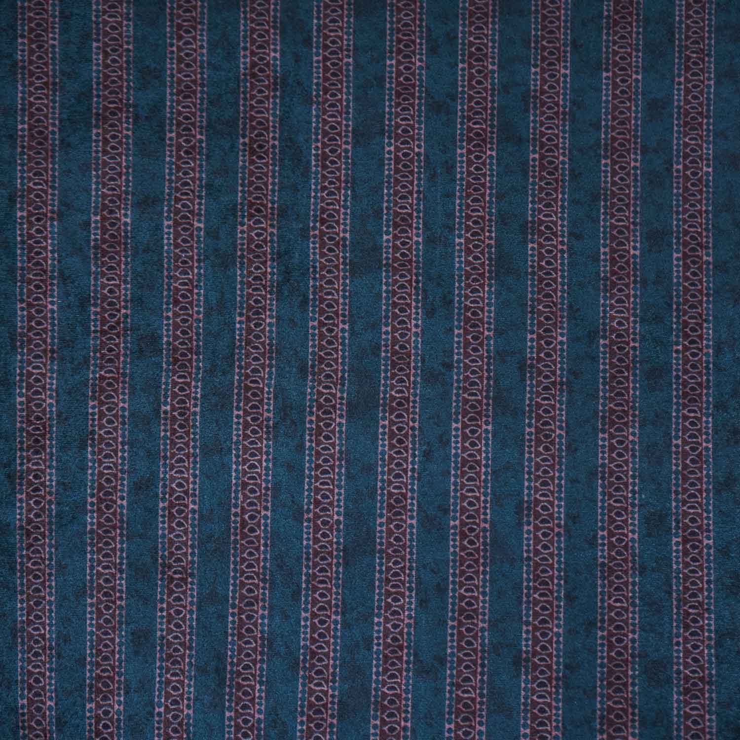 Teal Blue Strips Print Micro Velvet 9000 Fabric MF-28570 - TradeUNO