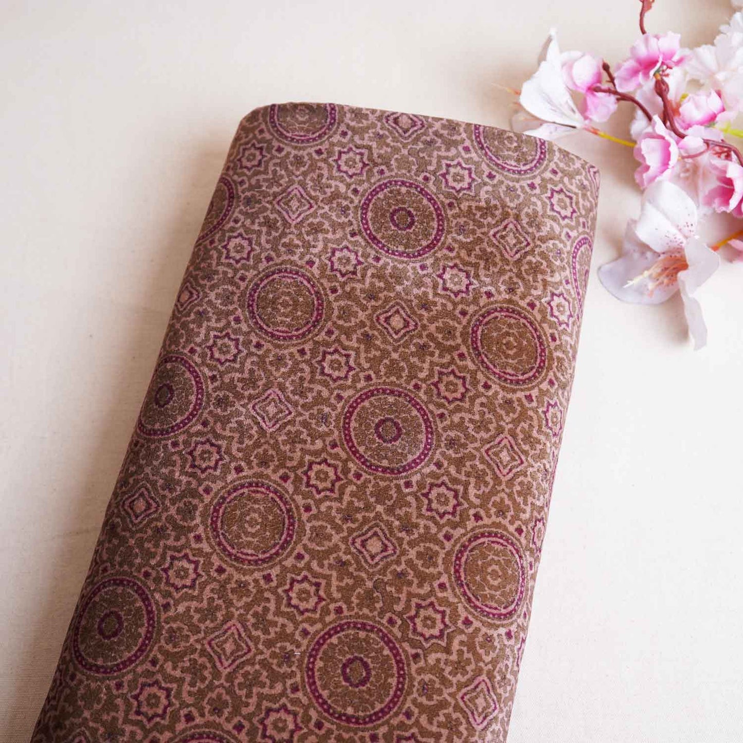 Green Ajrakh Print Micro Velvet 9000 Fabric MF-28575