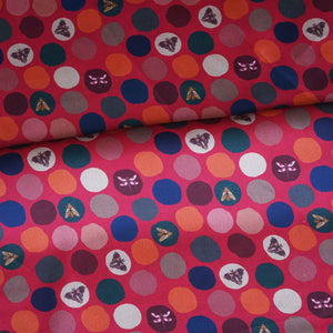 Red With Multicolor Polka Dot Abstract Print Japan Satin Fabric MF-28577 - TradeUNO